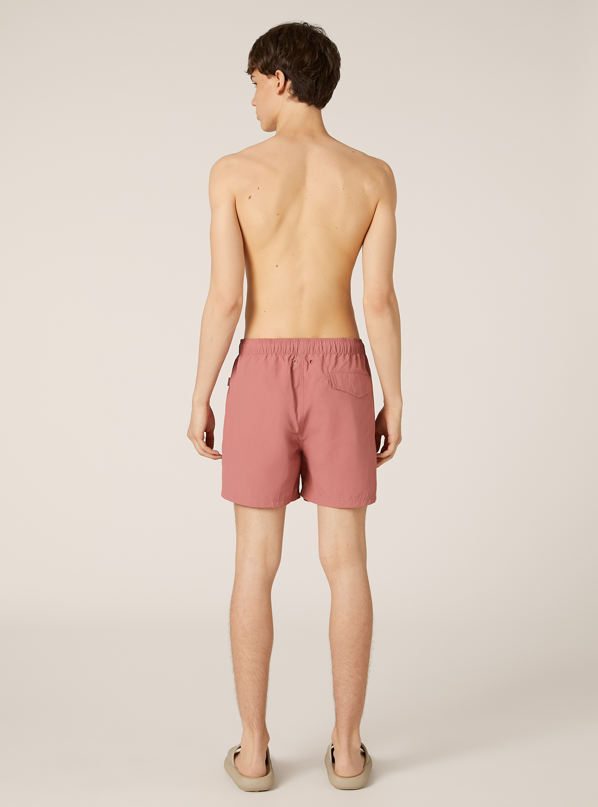 Plain-coloured swimming costume with back pocket, PK1 PINK DARK