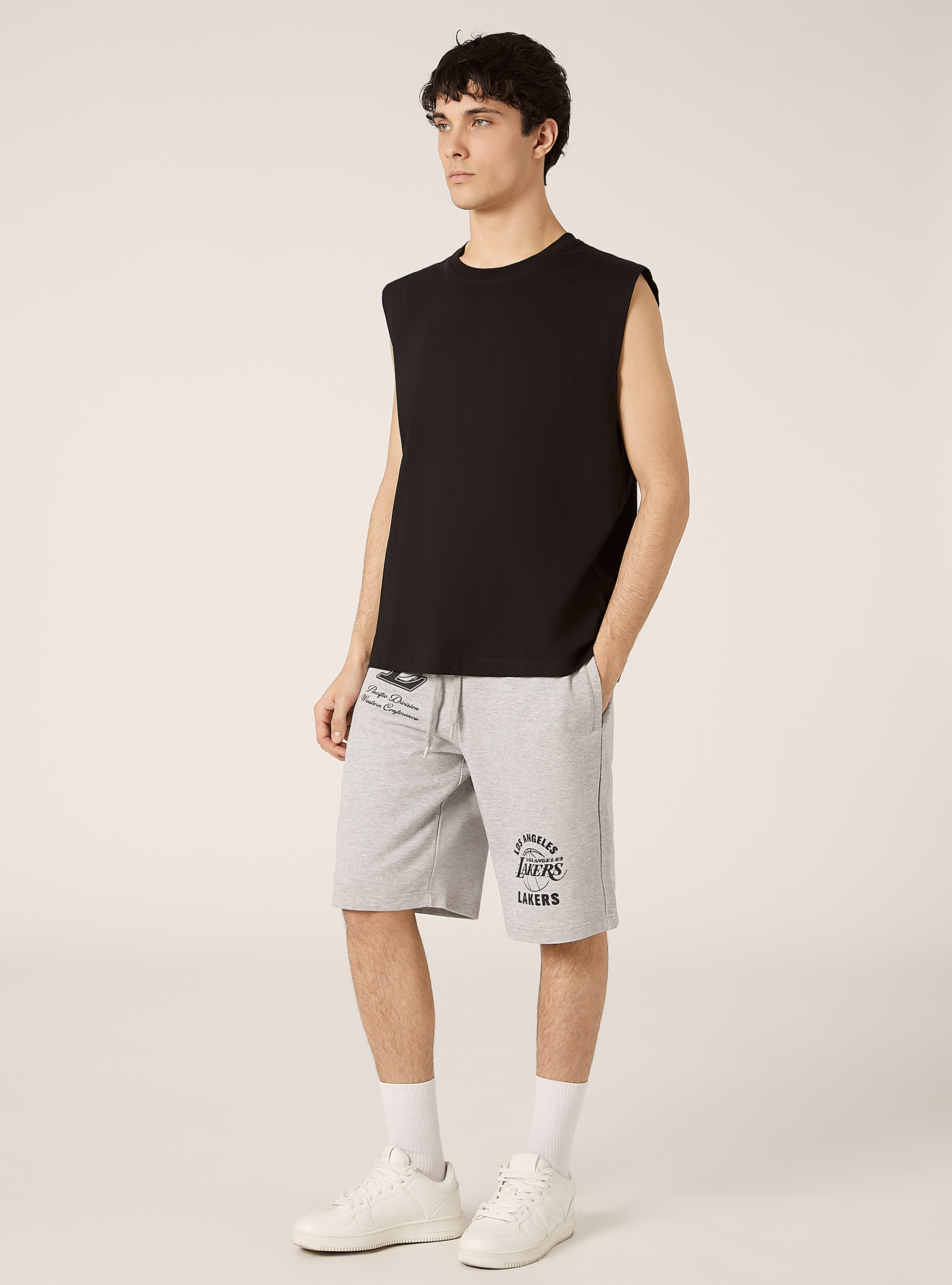 Short de jogging en coton avec imprim&eacute; NBA / Alcott, MGY3 GREY MEL LIGHT