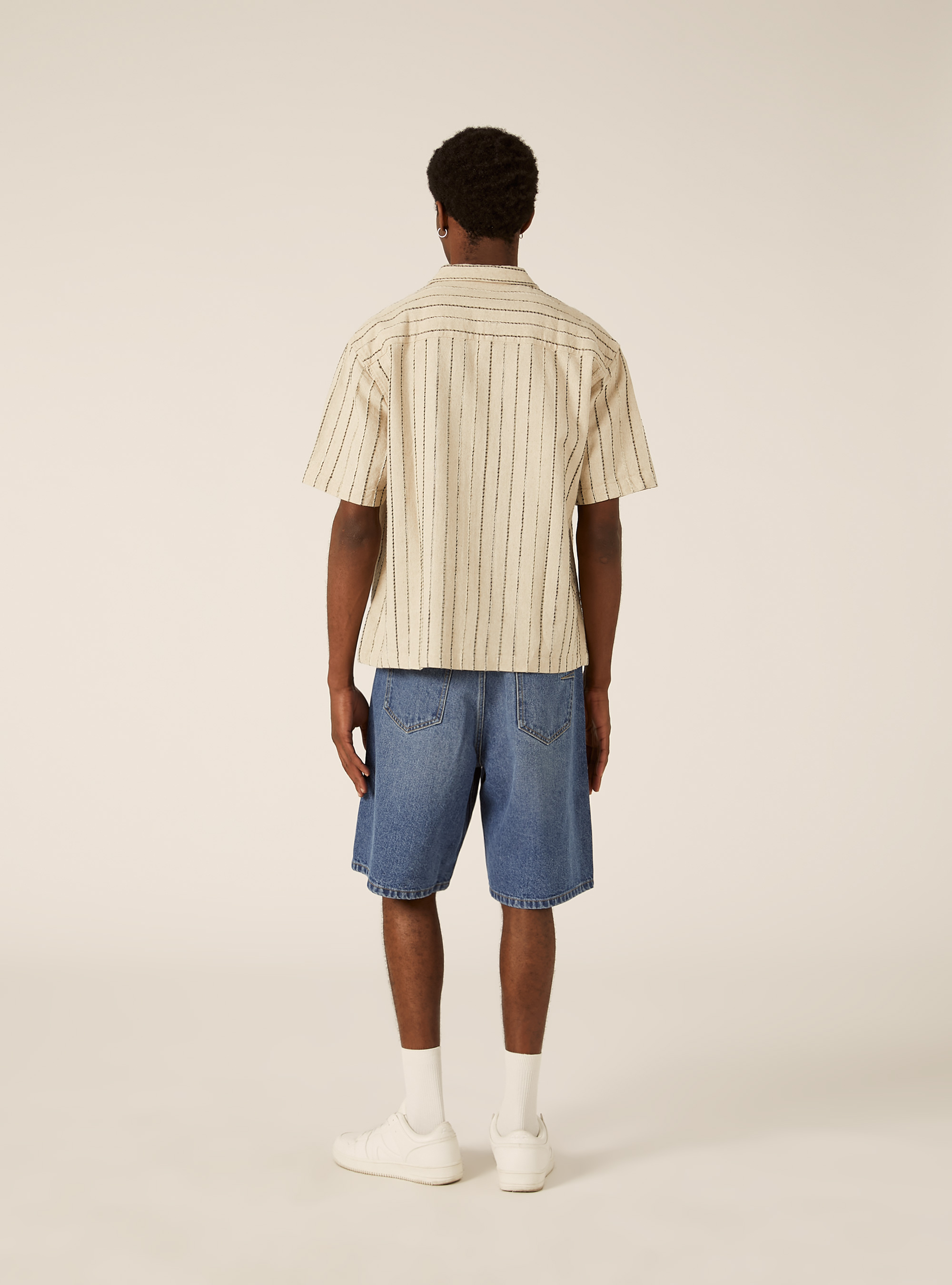 Striped linen blend shirt, BG3 BEIGE LIGHT