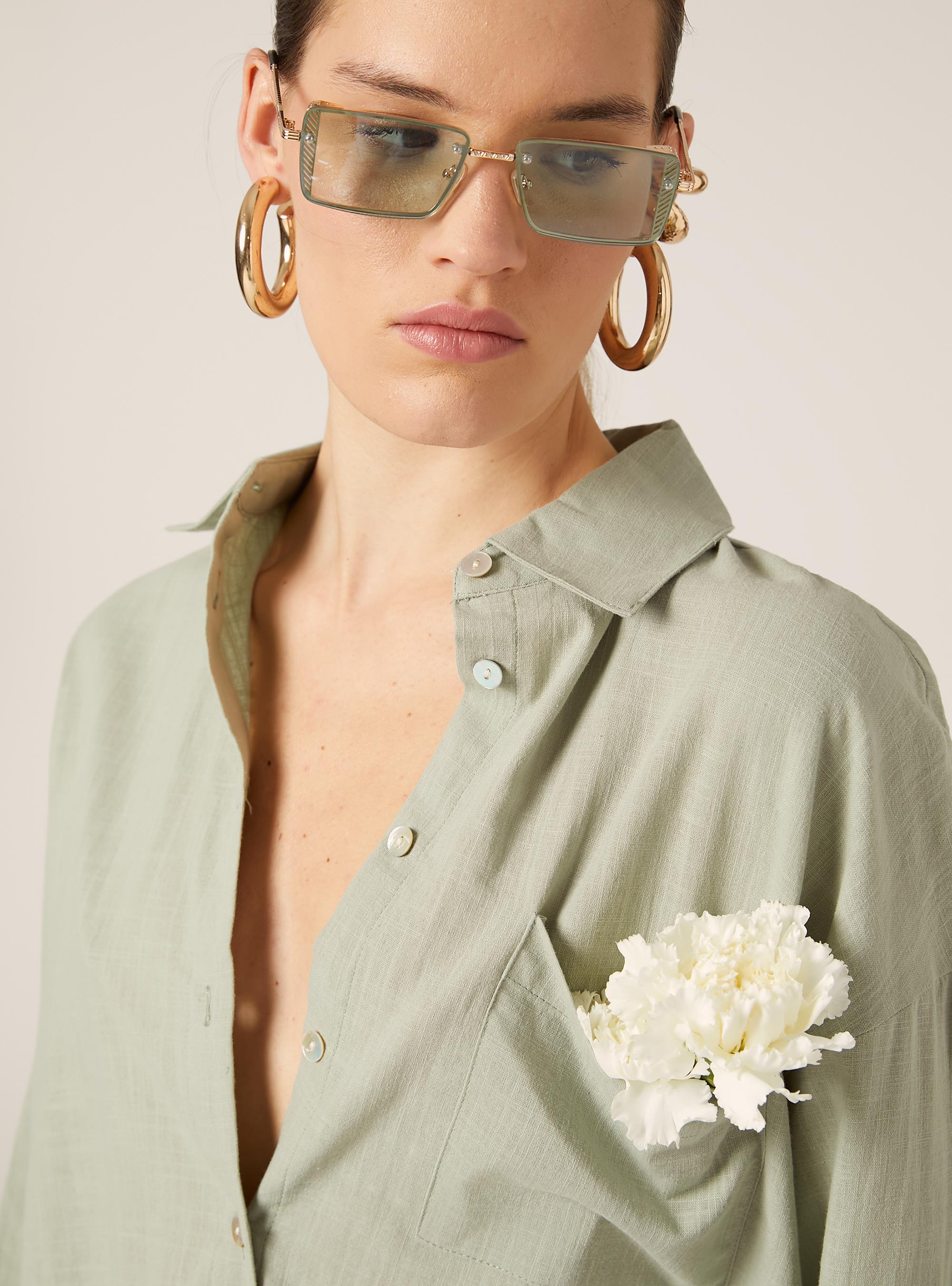 Camicia oversize con tasca, SALVIA CHIARO