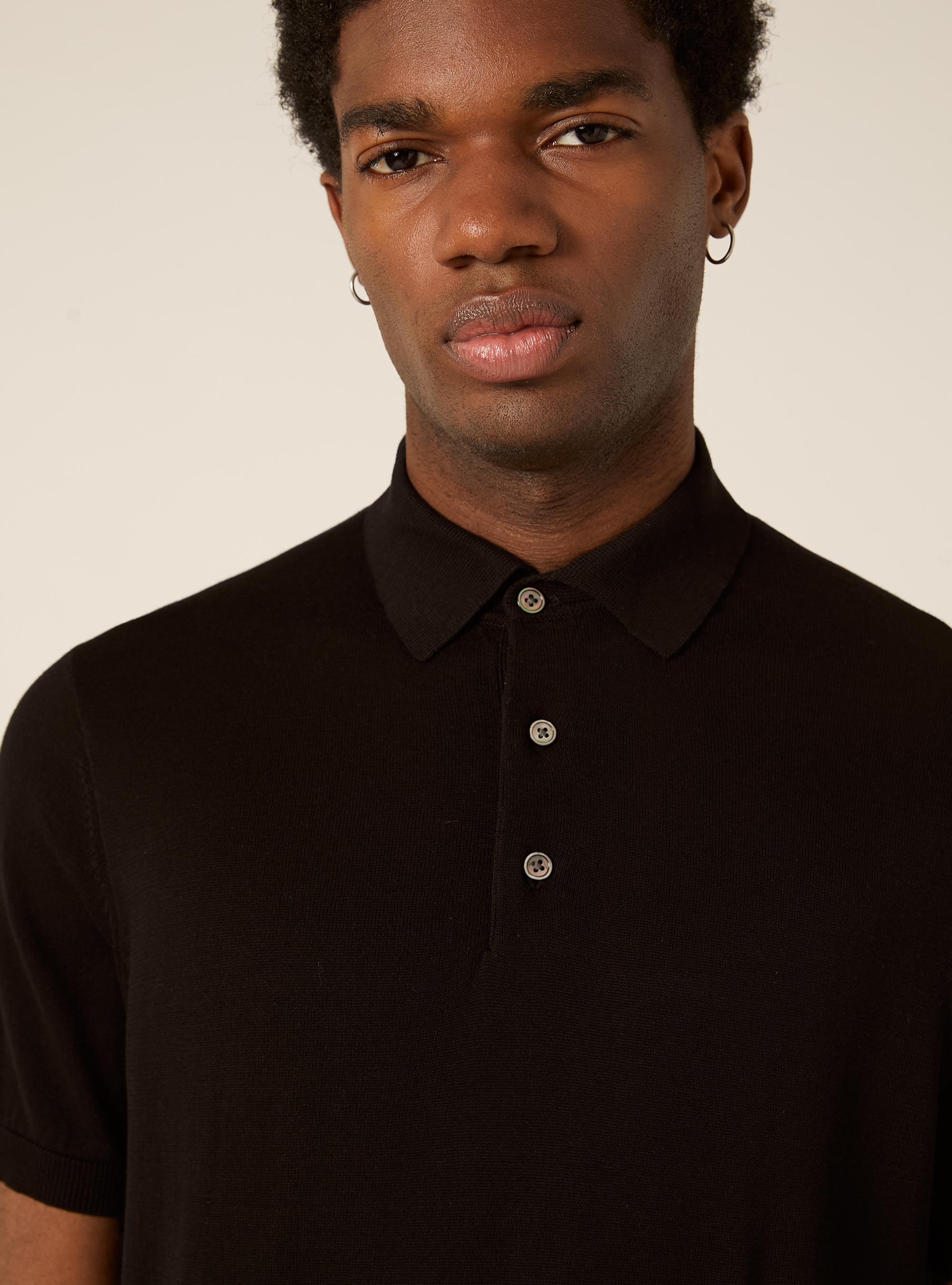 Polo en maille de coton extra-fin, BK1 BLACK