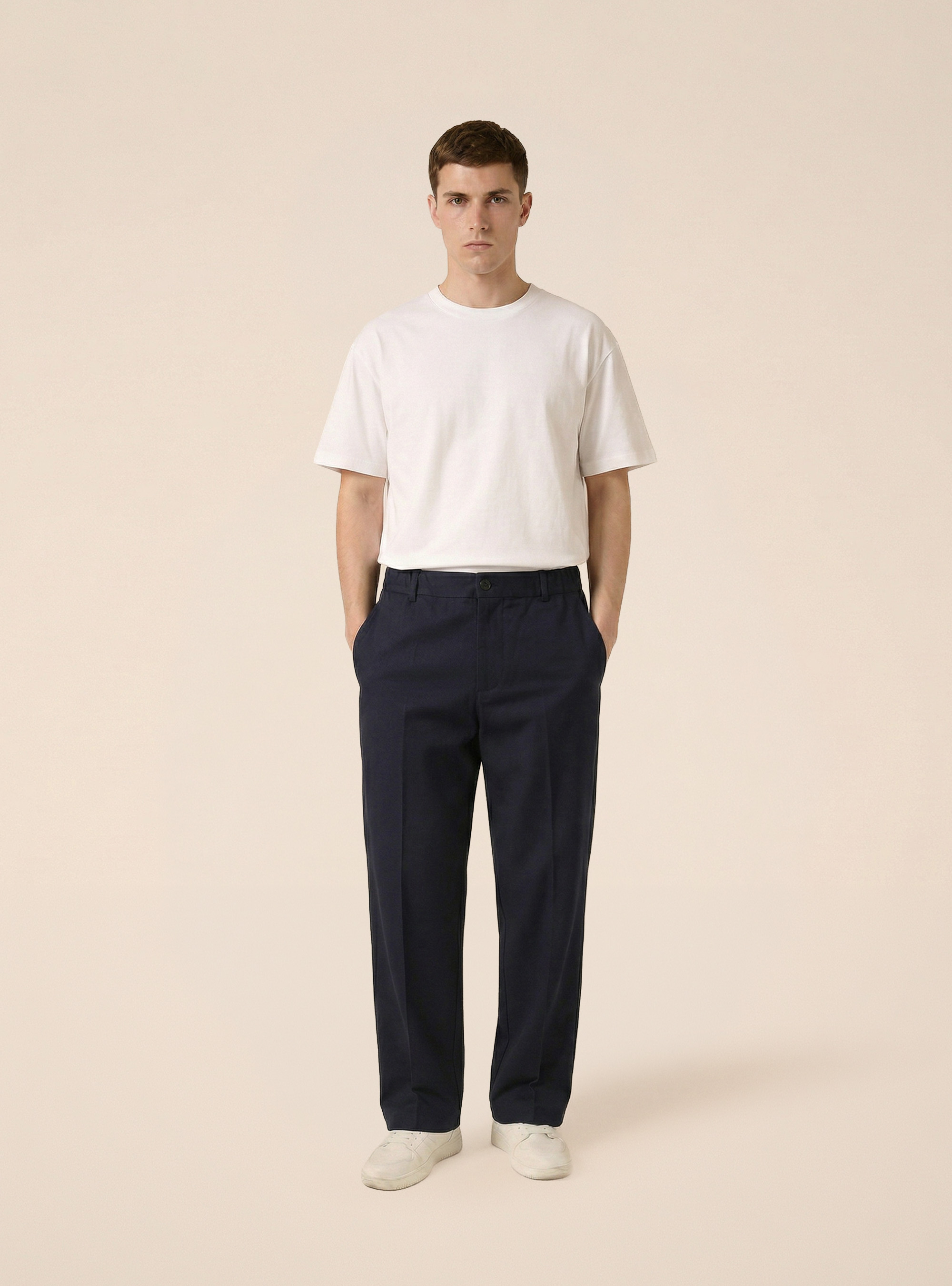 Pantalon classique &agrave; taille &eacute;lastiqu&eacute;e, NA1 NAVY DARK