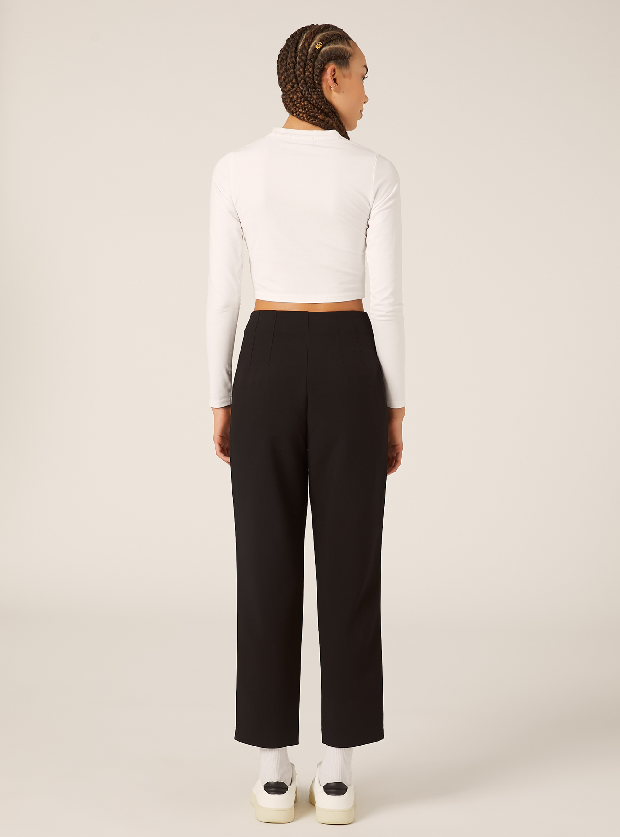 Pantalon uni &agrave; pinces, BK1 BLACK