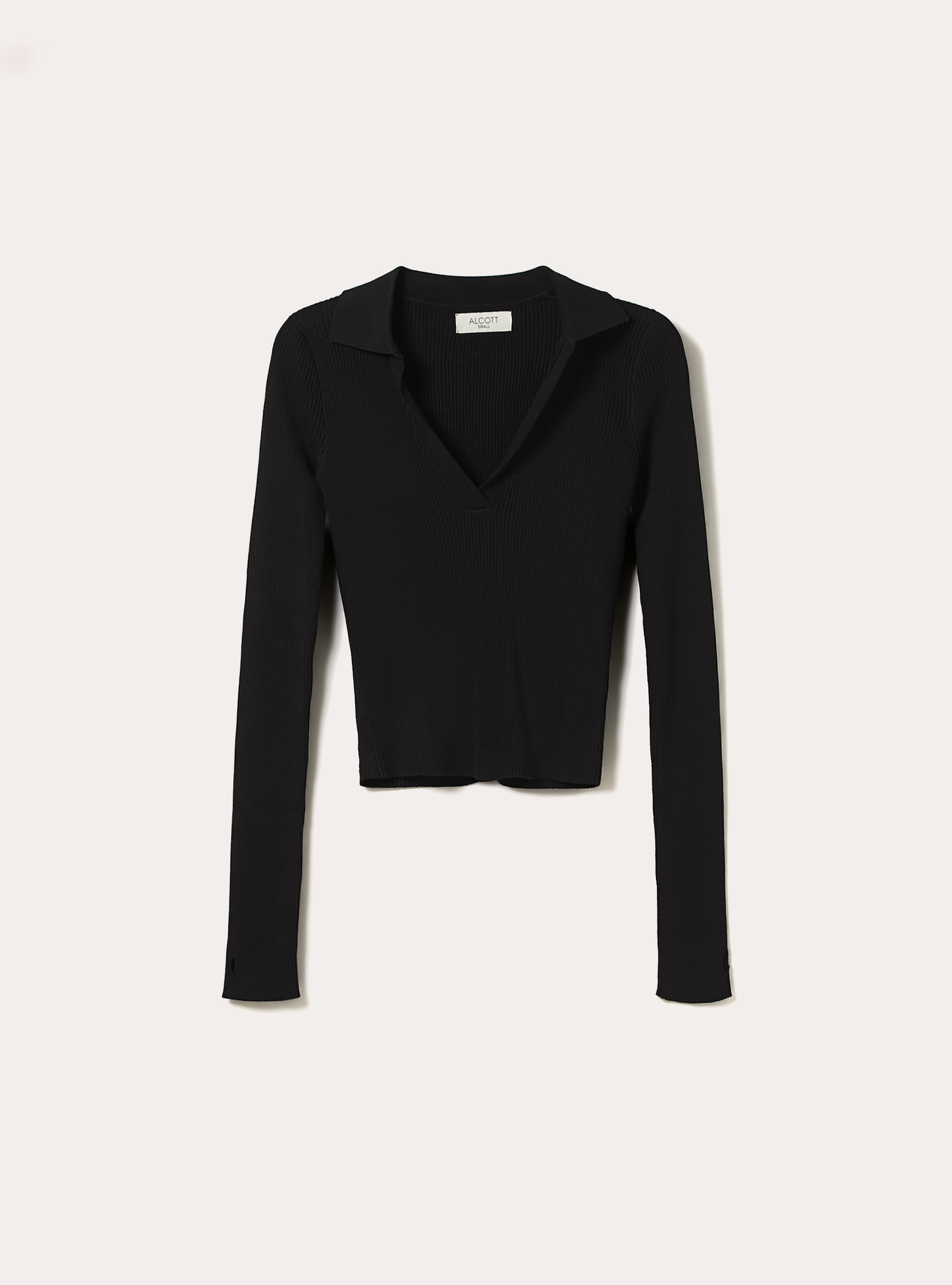 Ribbed knit polo shirt, BK1 BLACK