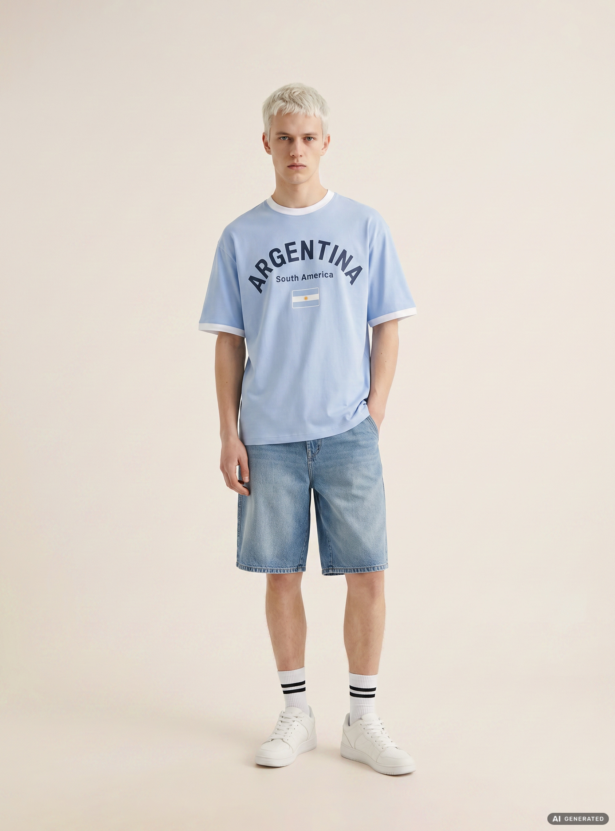 Regular Fit Ringer T-Shirt with International Sports Graphic, AZ2 AZURE MEDIUM