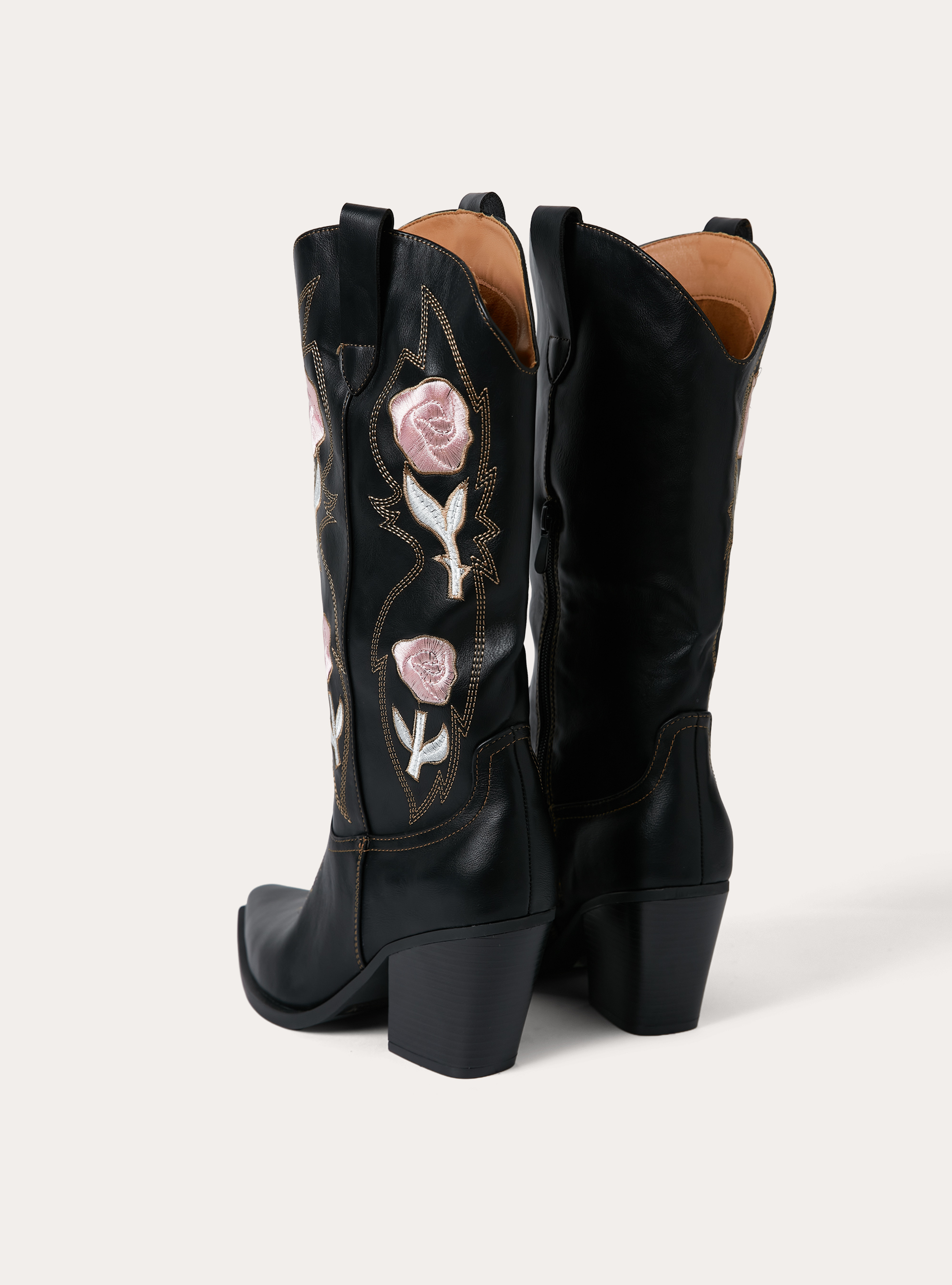 Stivali camperos con rose, NERO