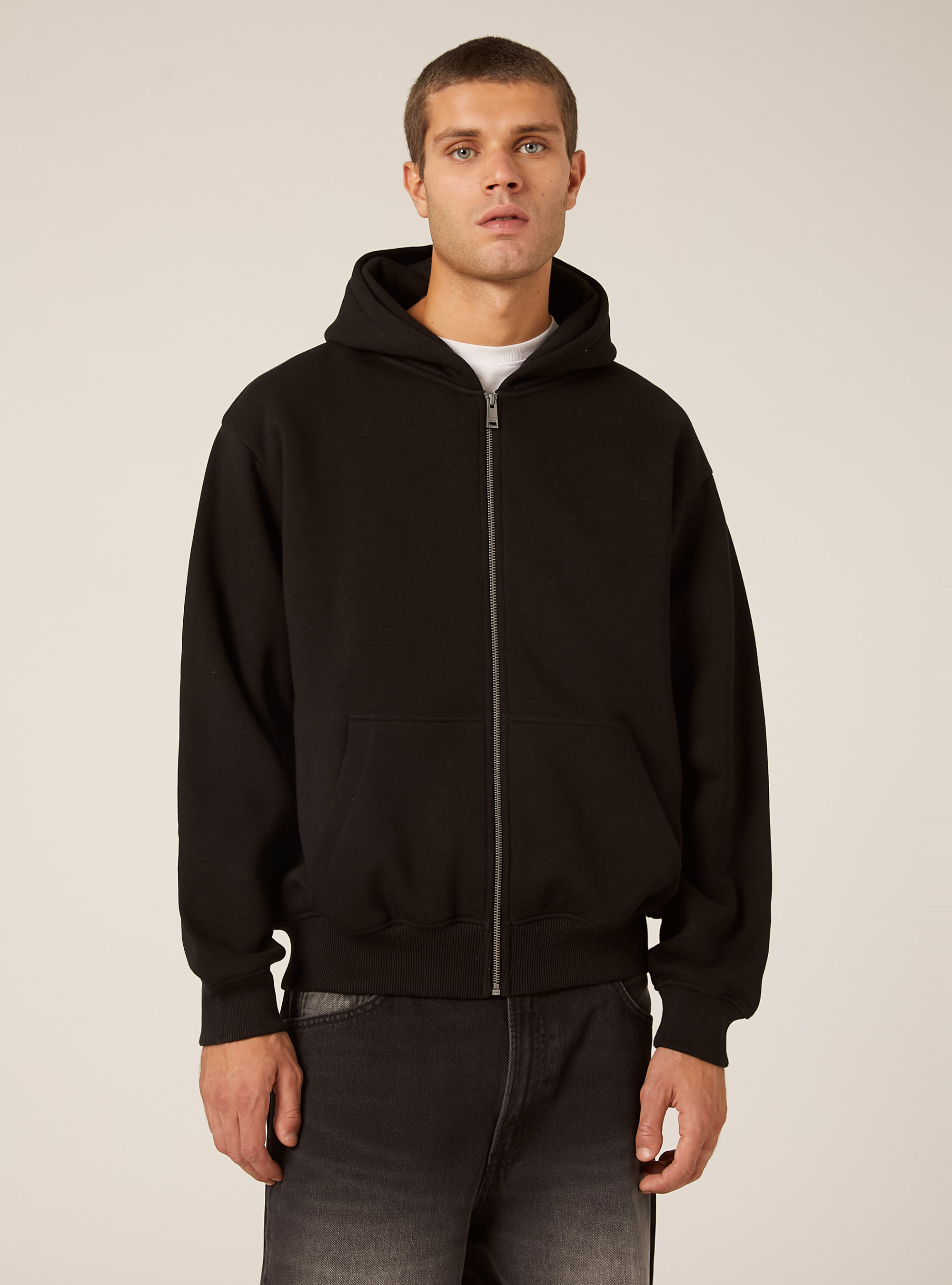 Sweat-shirt zipp&eacute; &agrave; capuche coupe boxy, BK1 BLACK