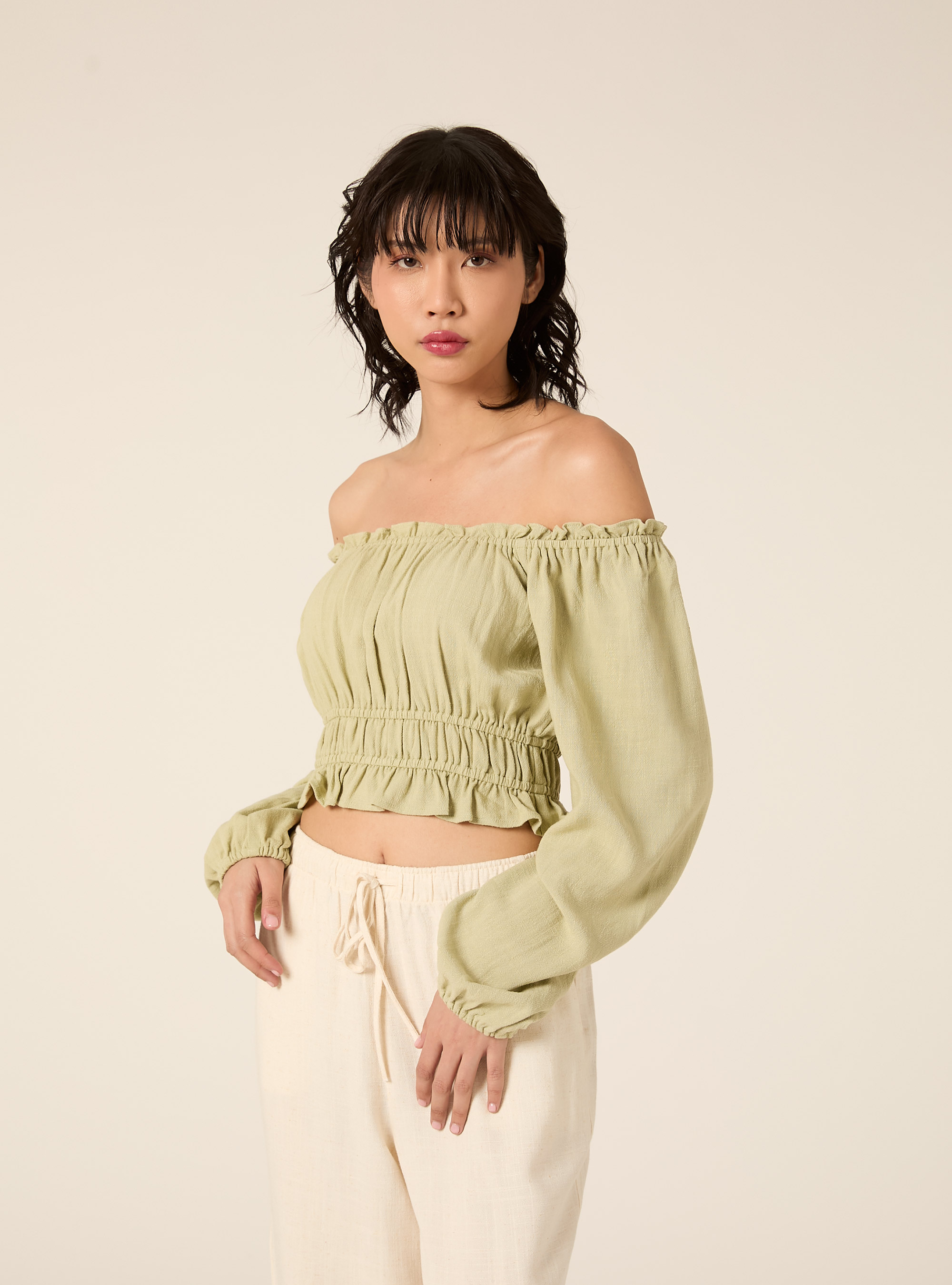 Boho-style linen-blend blouse, KY3 KAKY LIGHT
