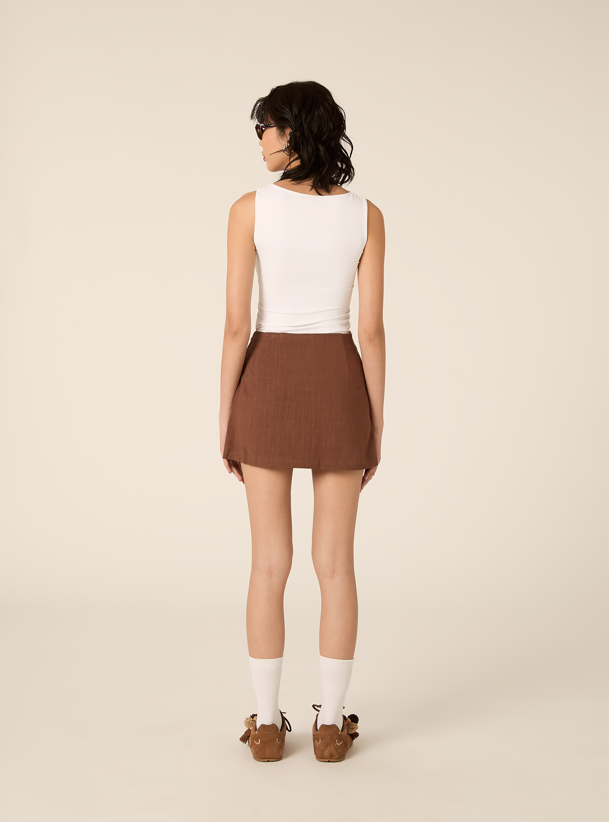 Linen-blend skort, BR3 BROWN LIGHT