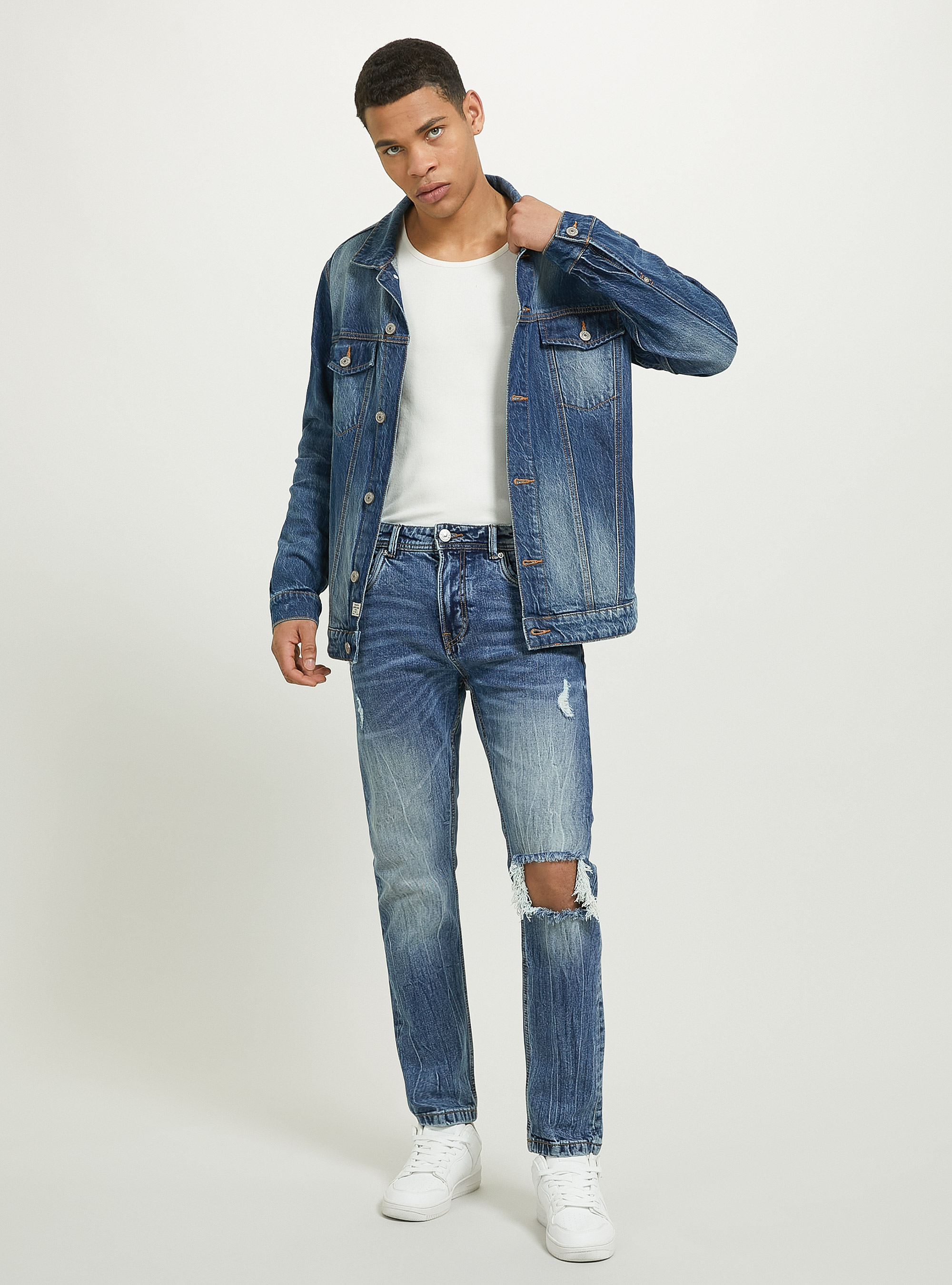 Chaqueta vaquera el&aacute;stica, AZUL