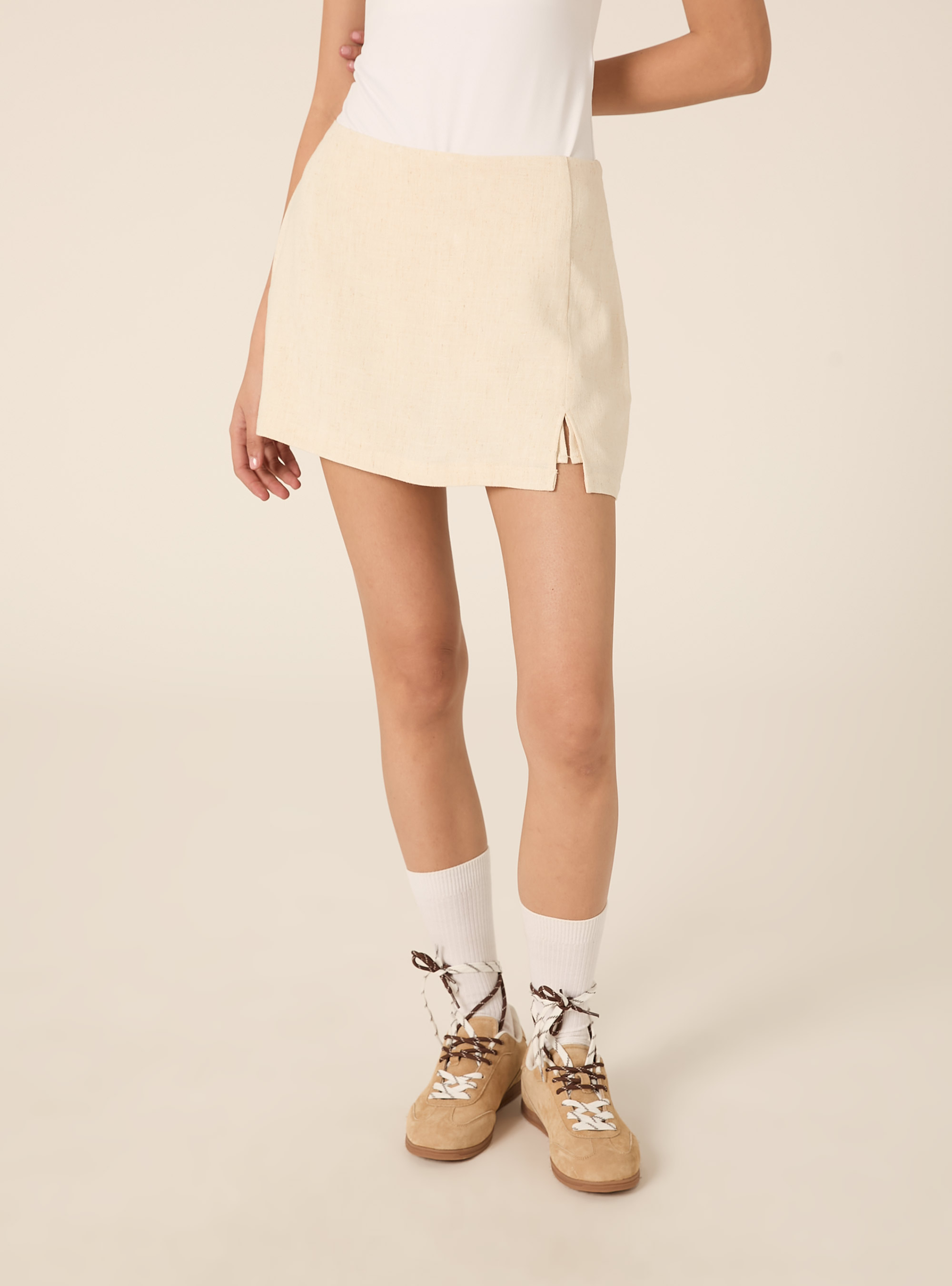 Jupe-short en lin m&eacute;lang&eacute;, MBG3 BEIGE MEL LIGHT