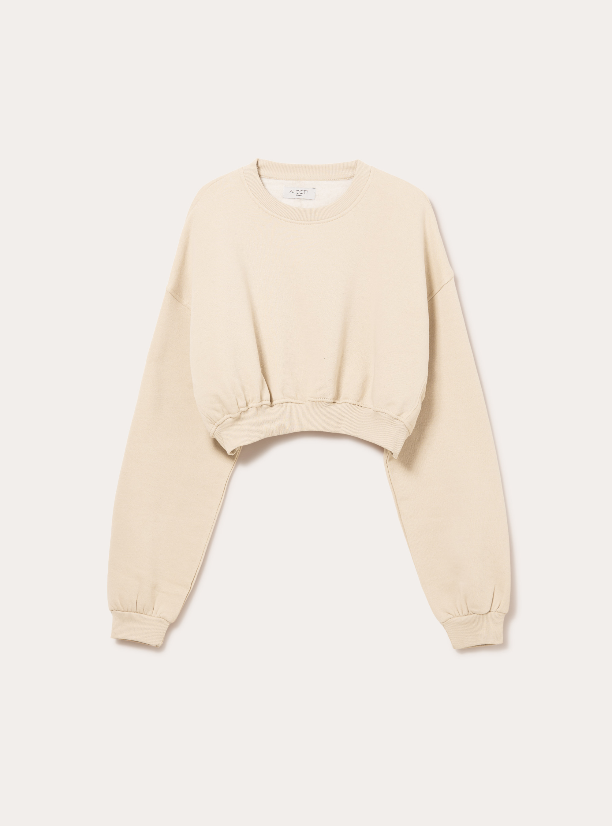 Sweat-shirt &agrave; col rond en coton court, BG2 BEIGE MEDIUM