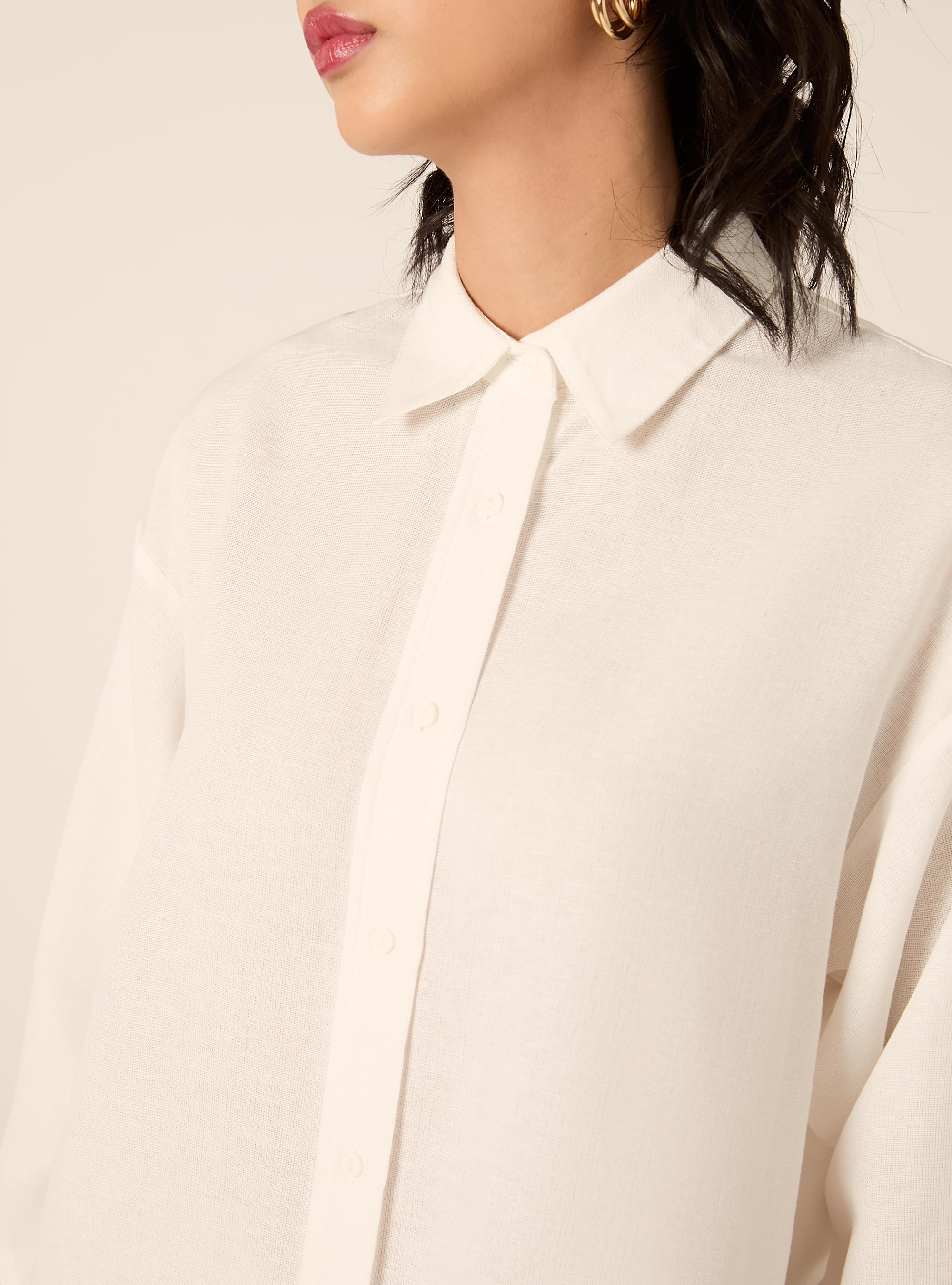 Camicia in misto lino, PANNA