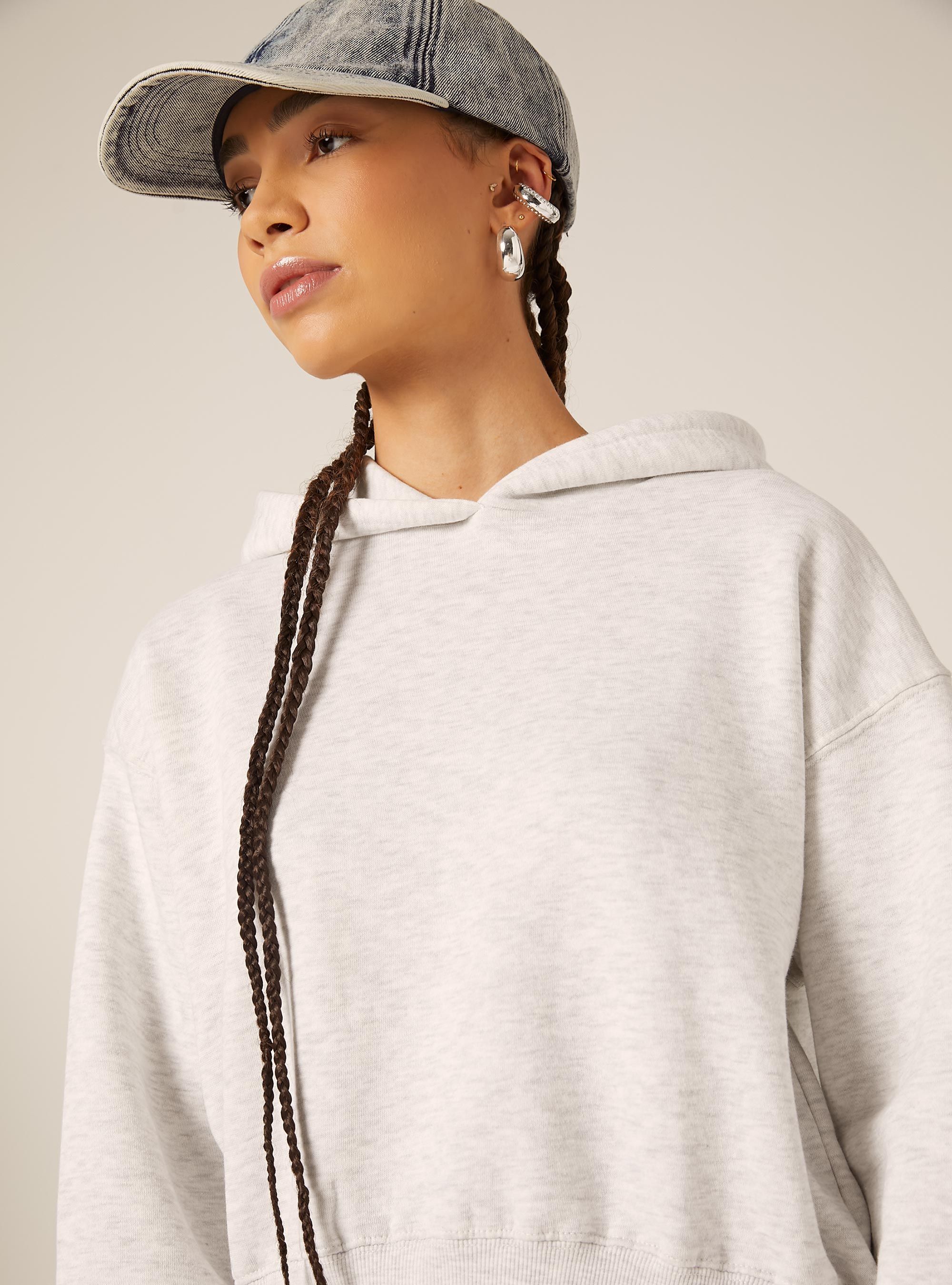 Sweat &agrave; capuche coupe boxy, MGY3 GREY MEL LIGHT