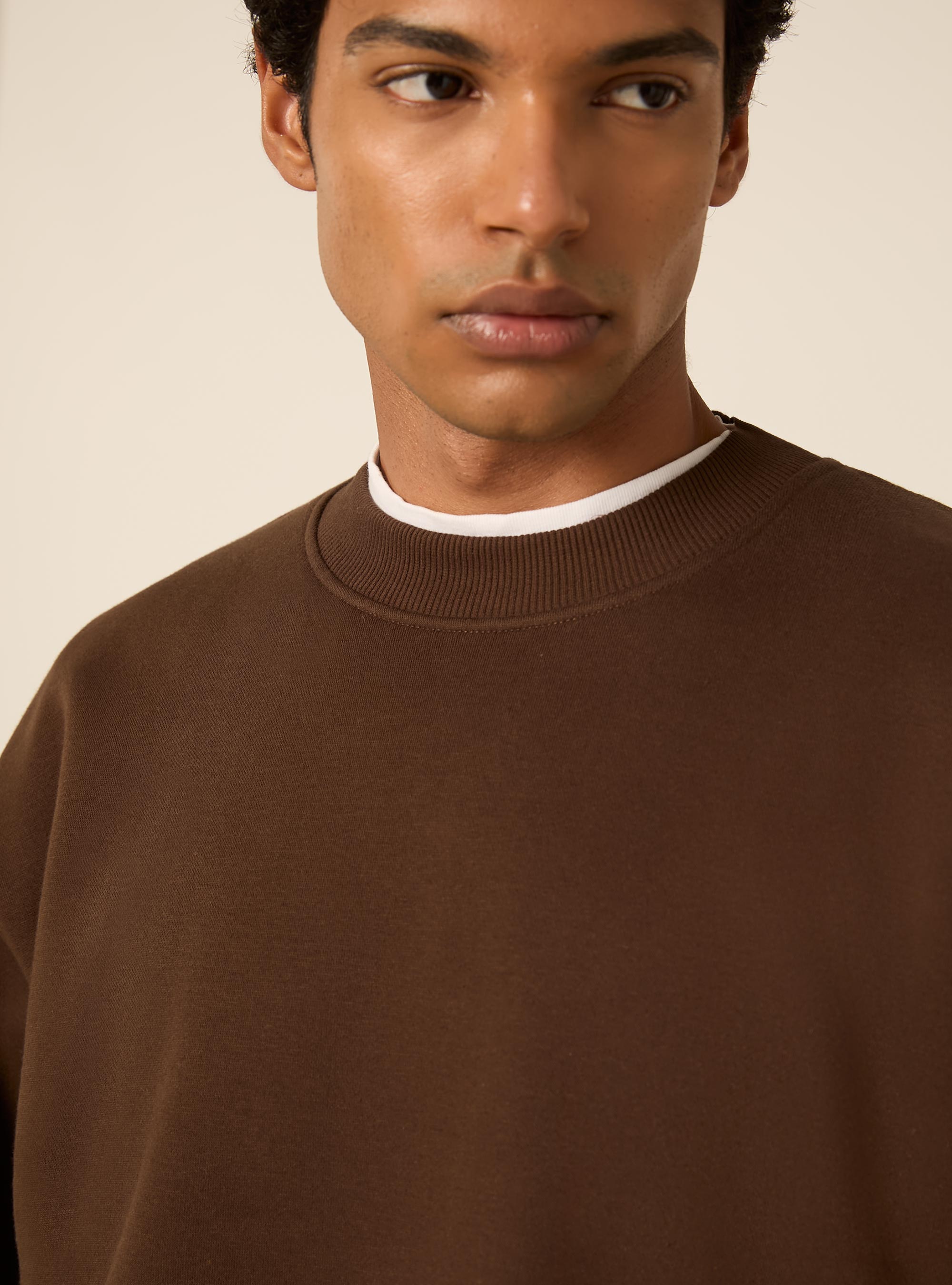 Basic boxy fit crewneck sweatshirt, BR2 BROWN MEDIUM