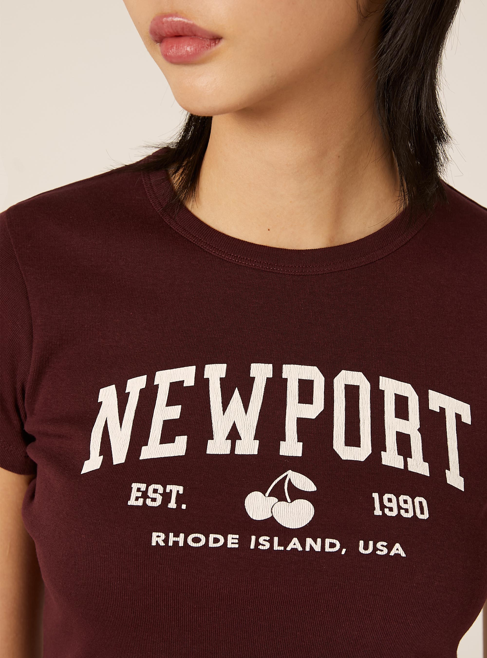 T-Shirt Court Coupe Crop &agrave; Imprim&eacute; Graphique Varsity, BO1 BORDEAUX DARK