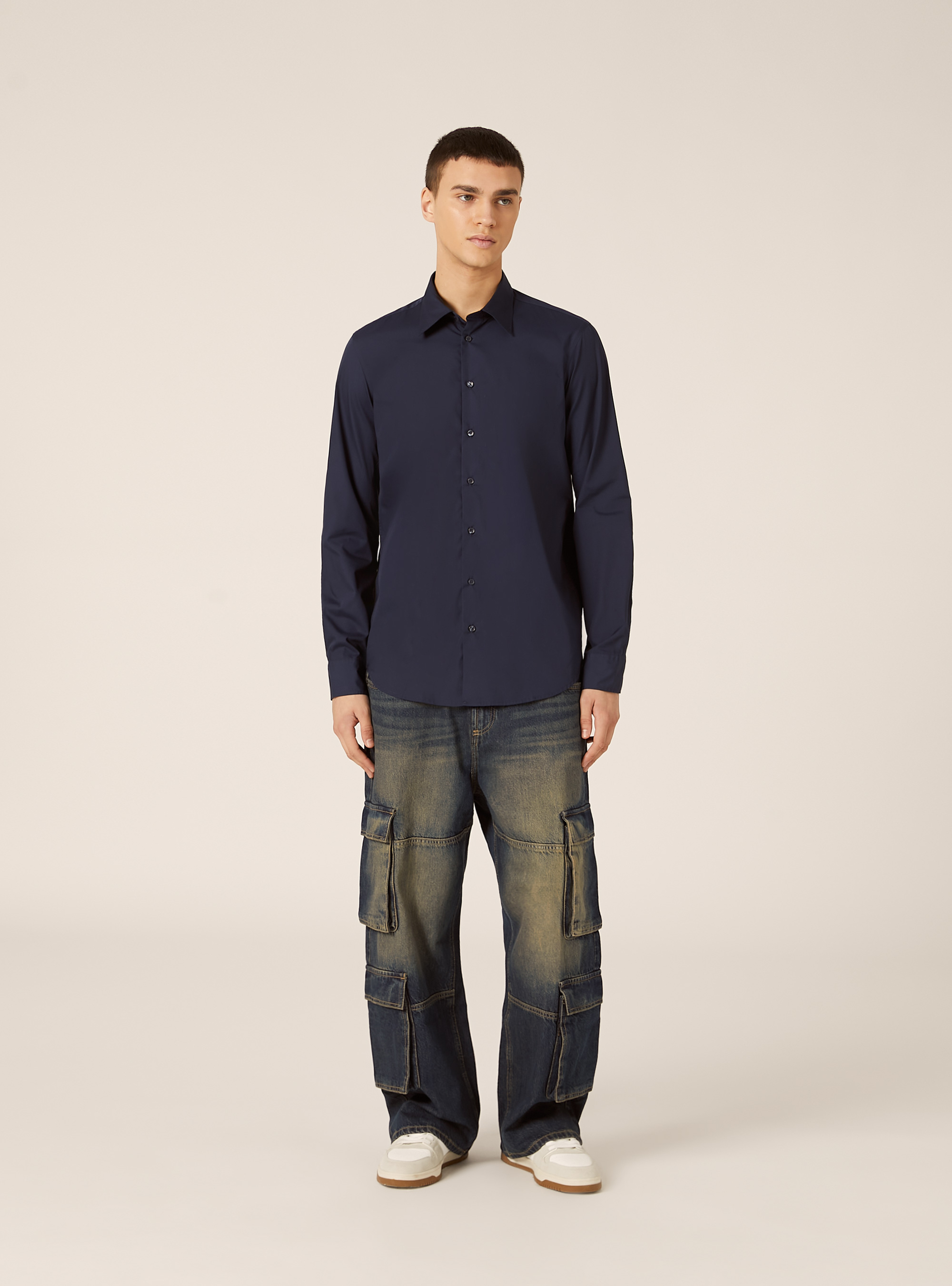 Camisa de manga larga lisa, NA1 NAVY DARK