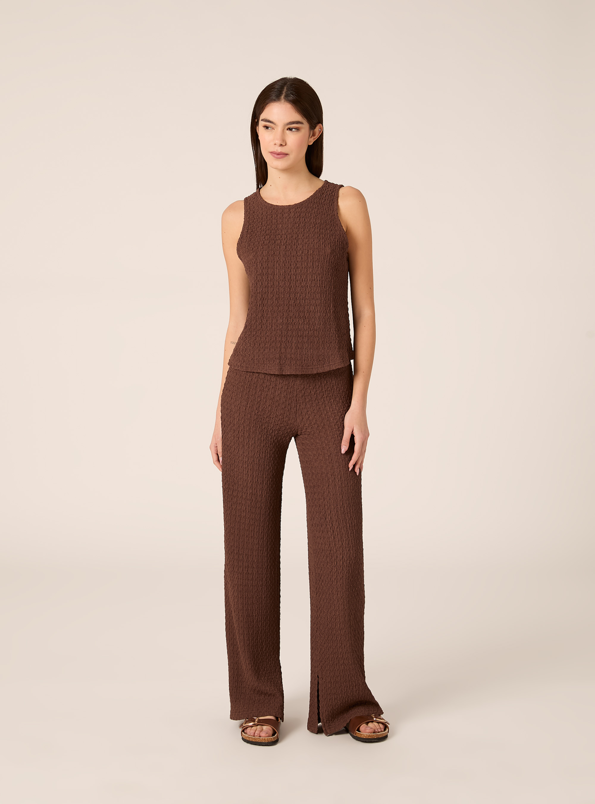 Pantalones de tejido waffle, BR1 BROWN DARK