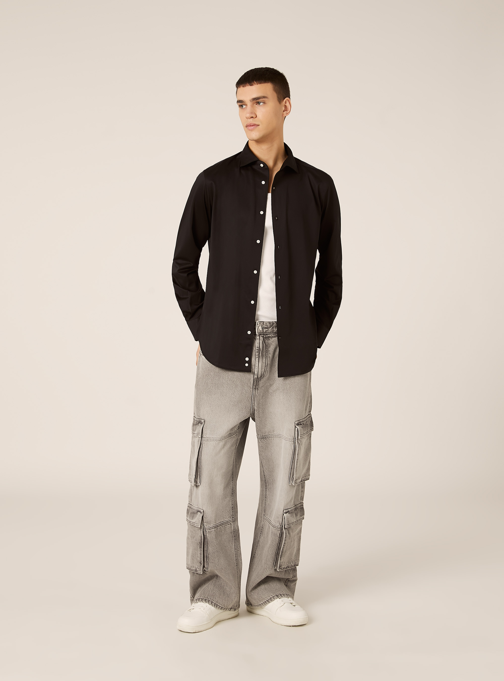 Camicia Traveller in jersey, NERO