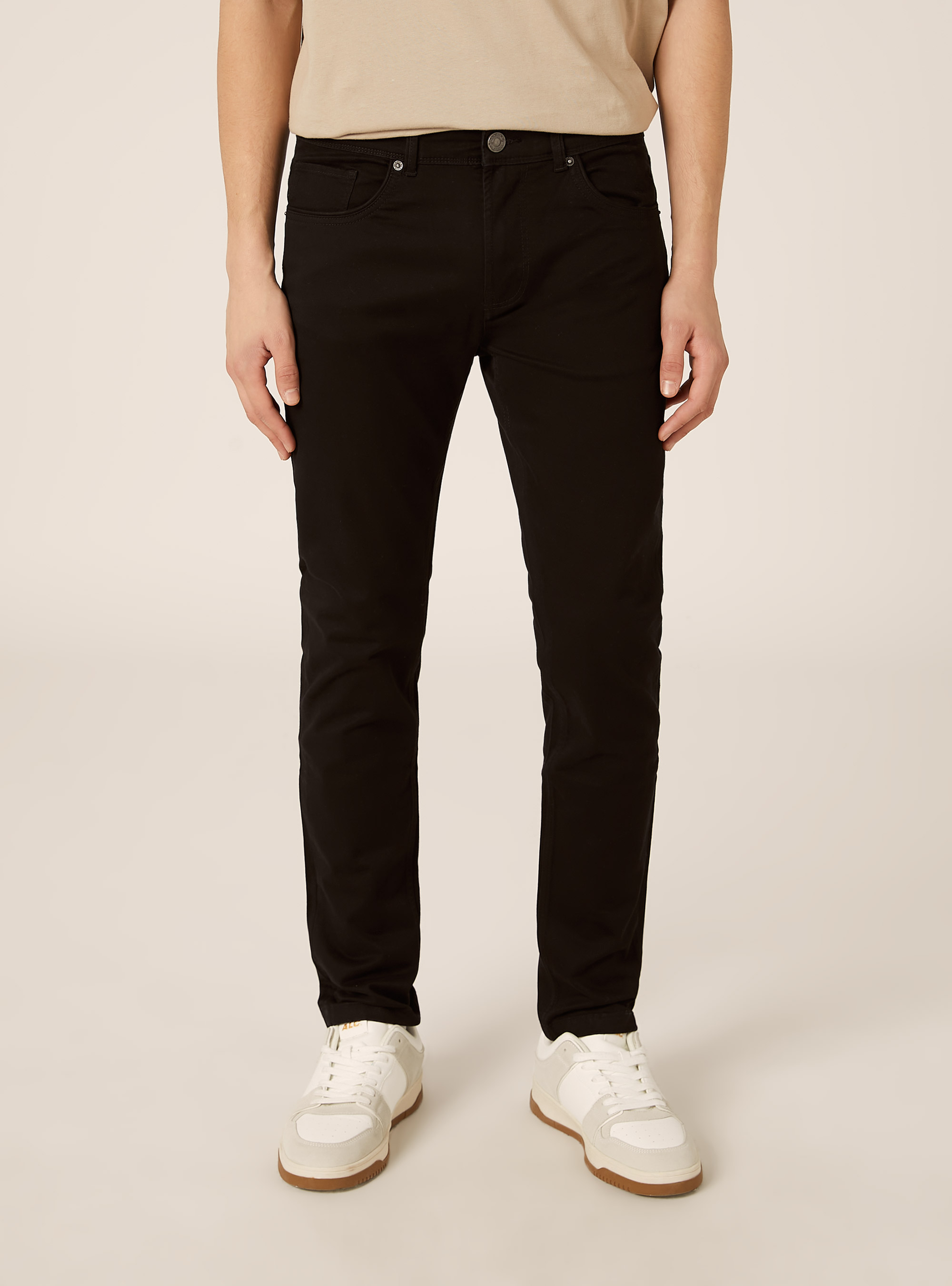Slim fit cotton trousers, BK1 BLACK