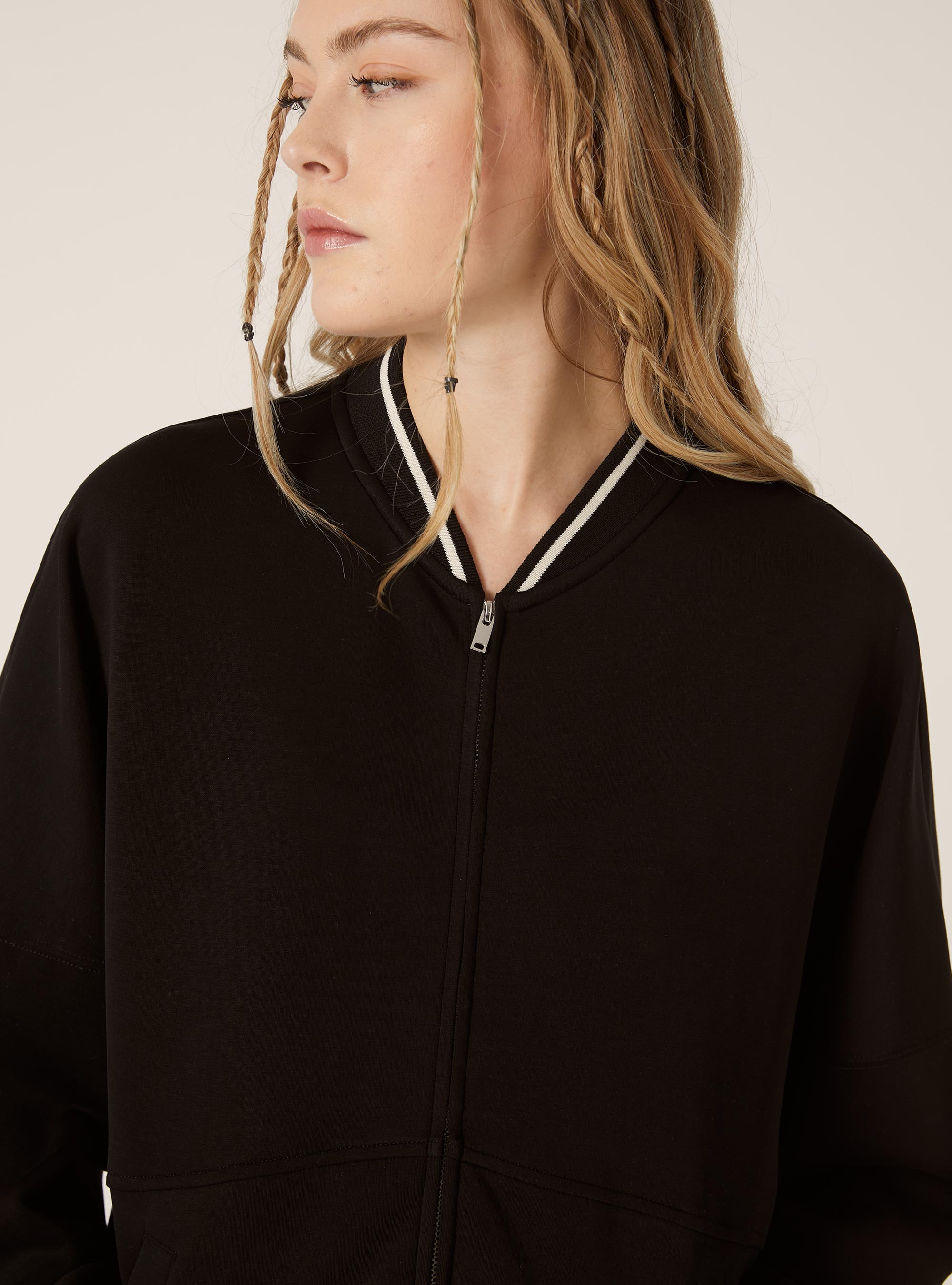 Sweat-shirt zipp&eacute; soft touch, BK1 BLACK