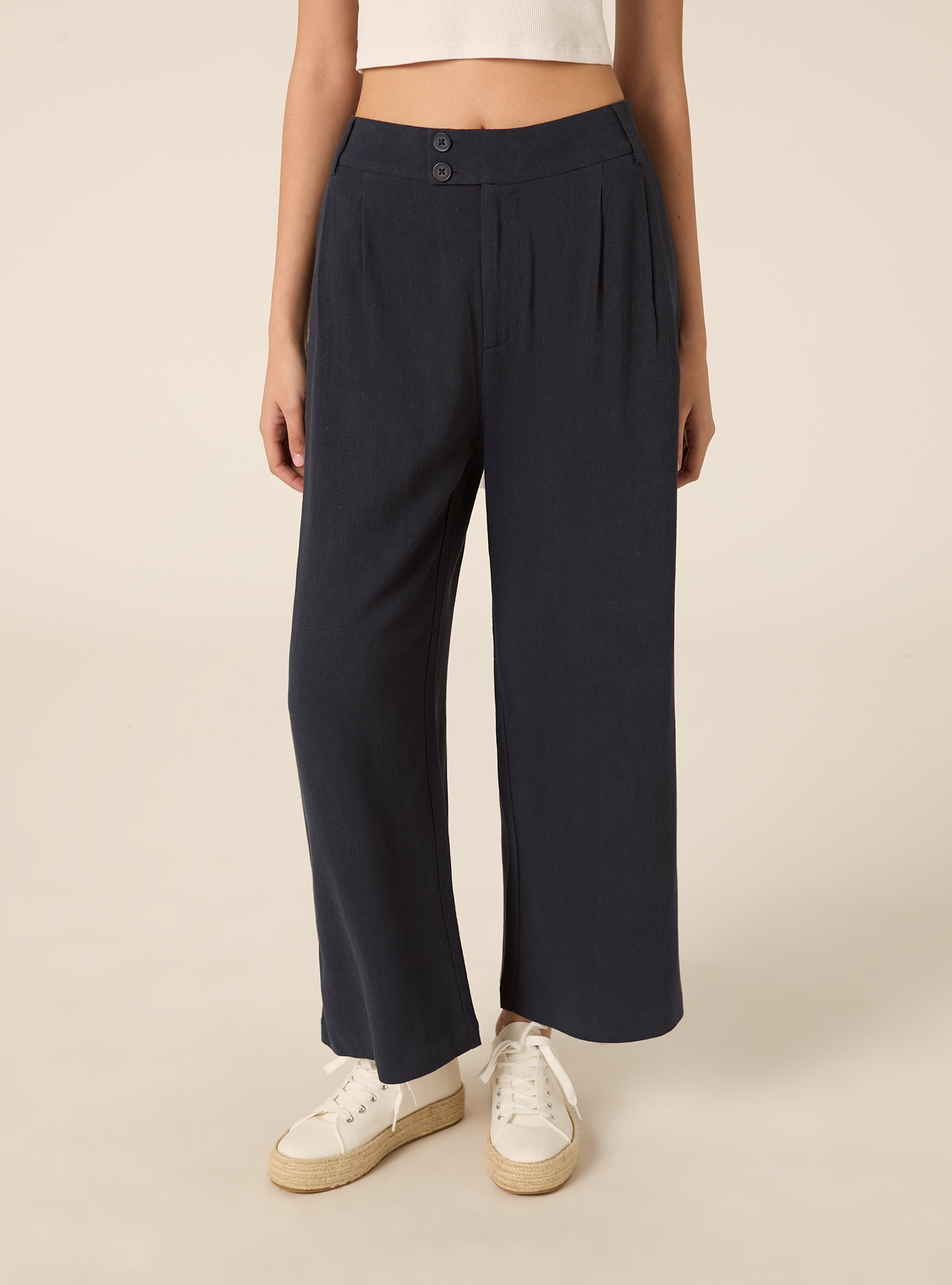 Weit geschnittene Hose aus Leinenmischgewebe, NA2 NAVY MEDIUM