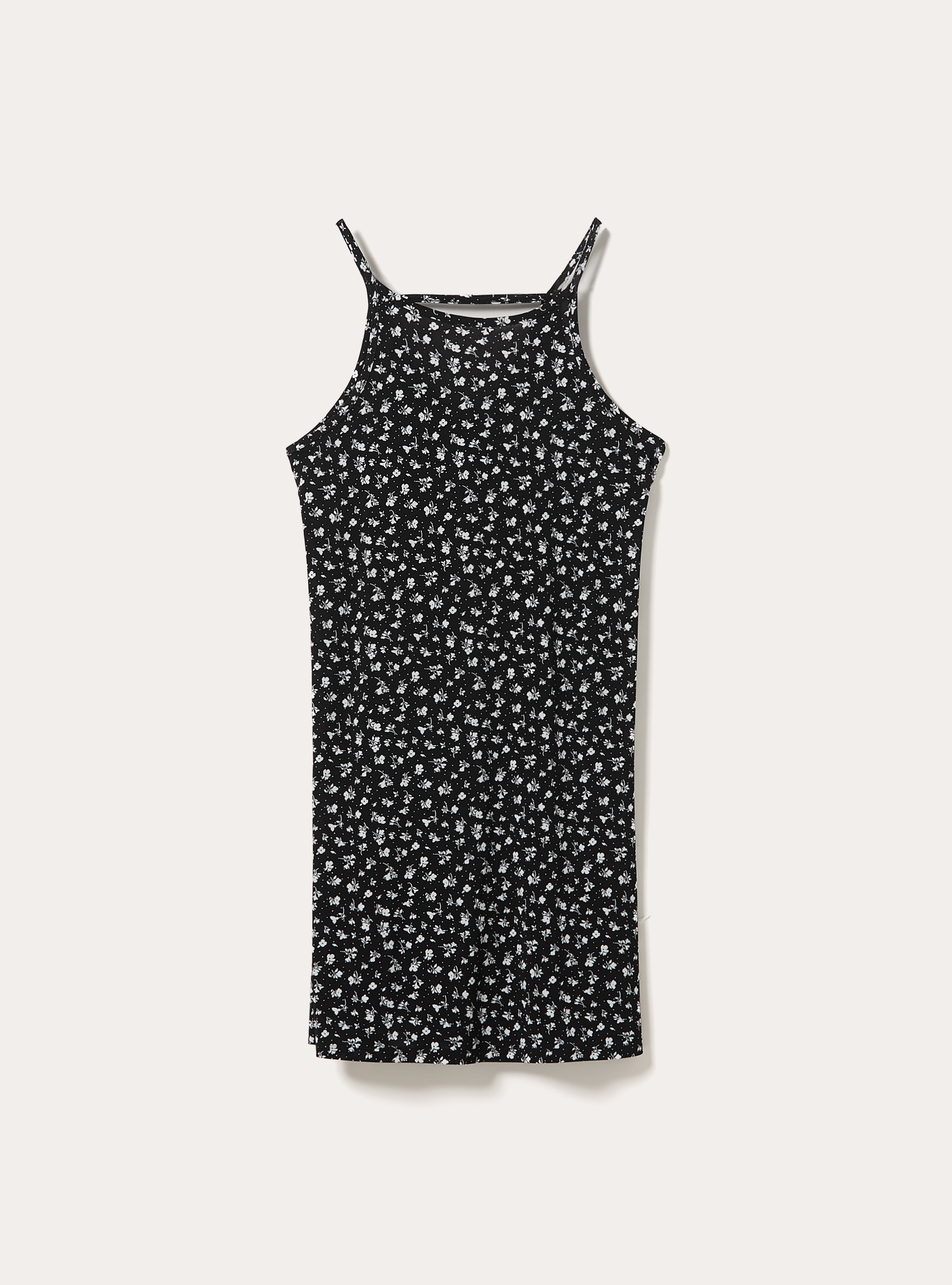 Blumenkleid mit schmalen Tr&auml;gern, BK1 BLACK