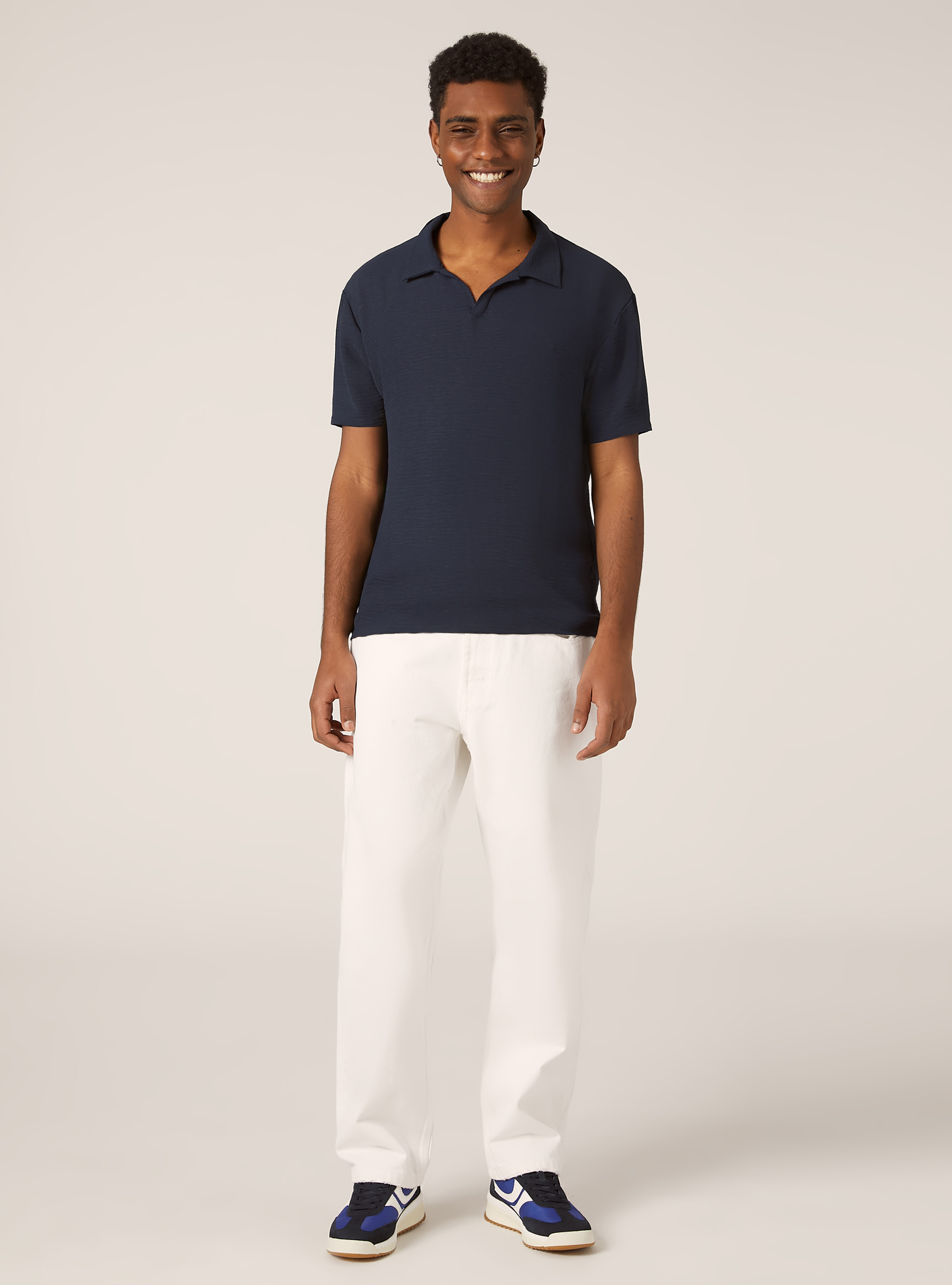 Polo en crepe &agrave; col ouvert, NA2 NAVY MEDIUM