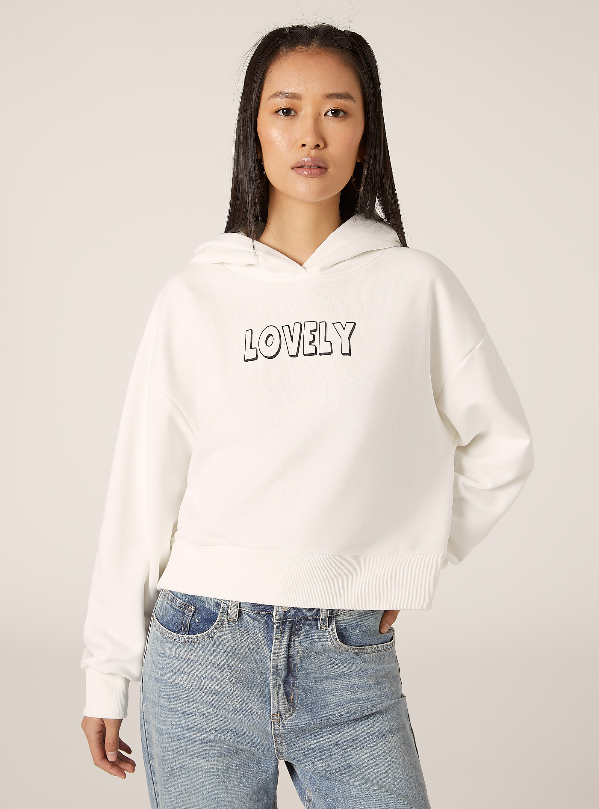 Sweatshirt court avec imprim&eacute; Teddy, WH2 WHITE