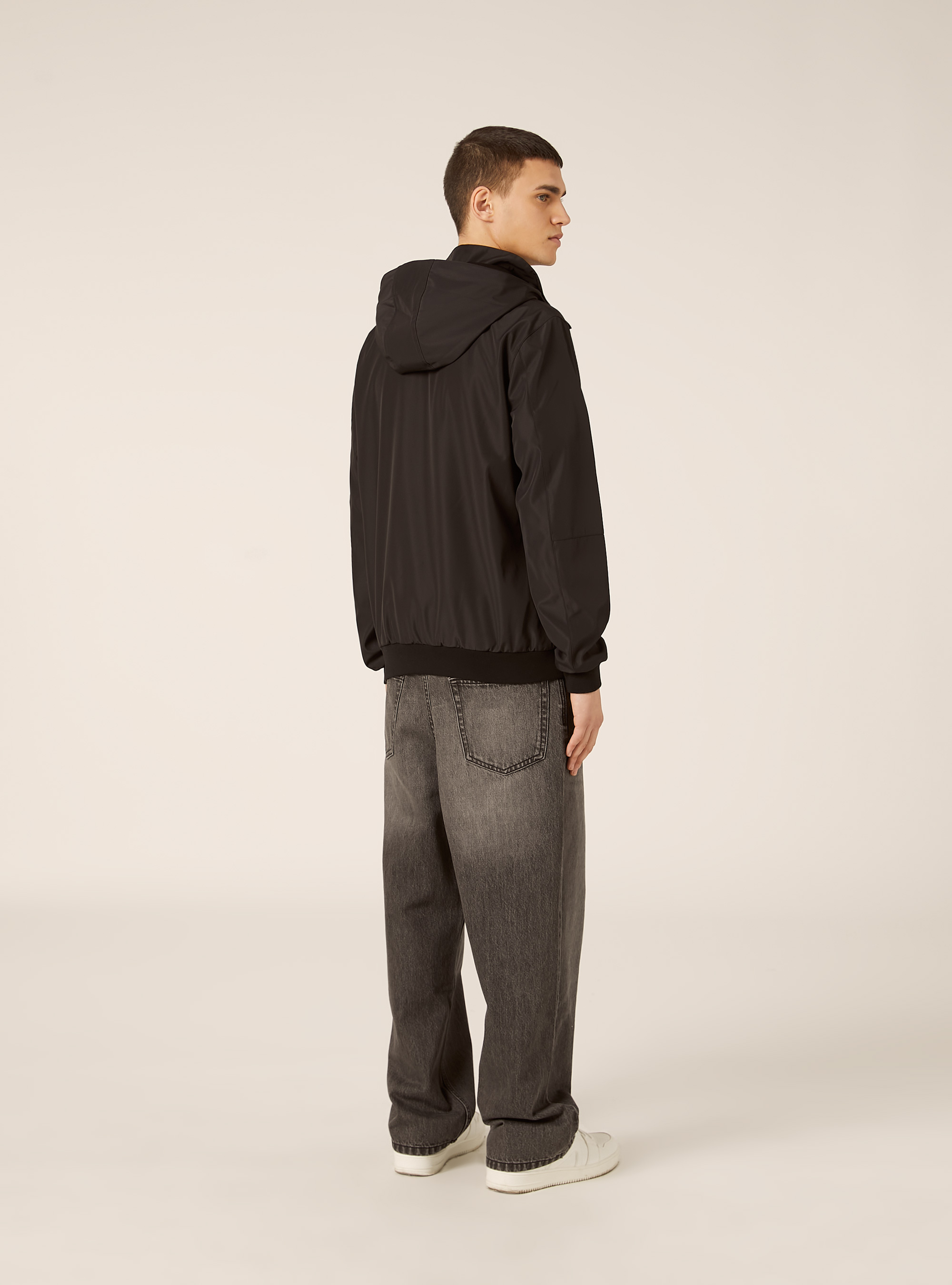 Windproof bomber jacket with hood, BK1 BLACK