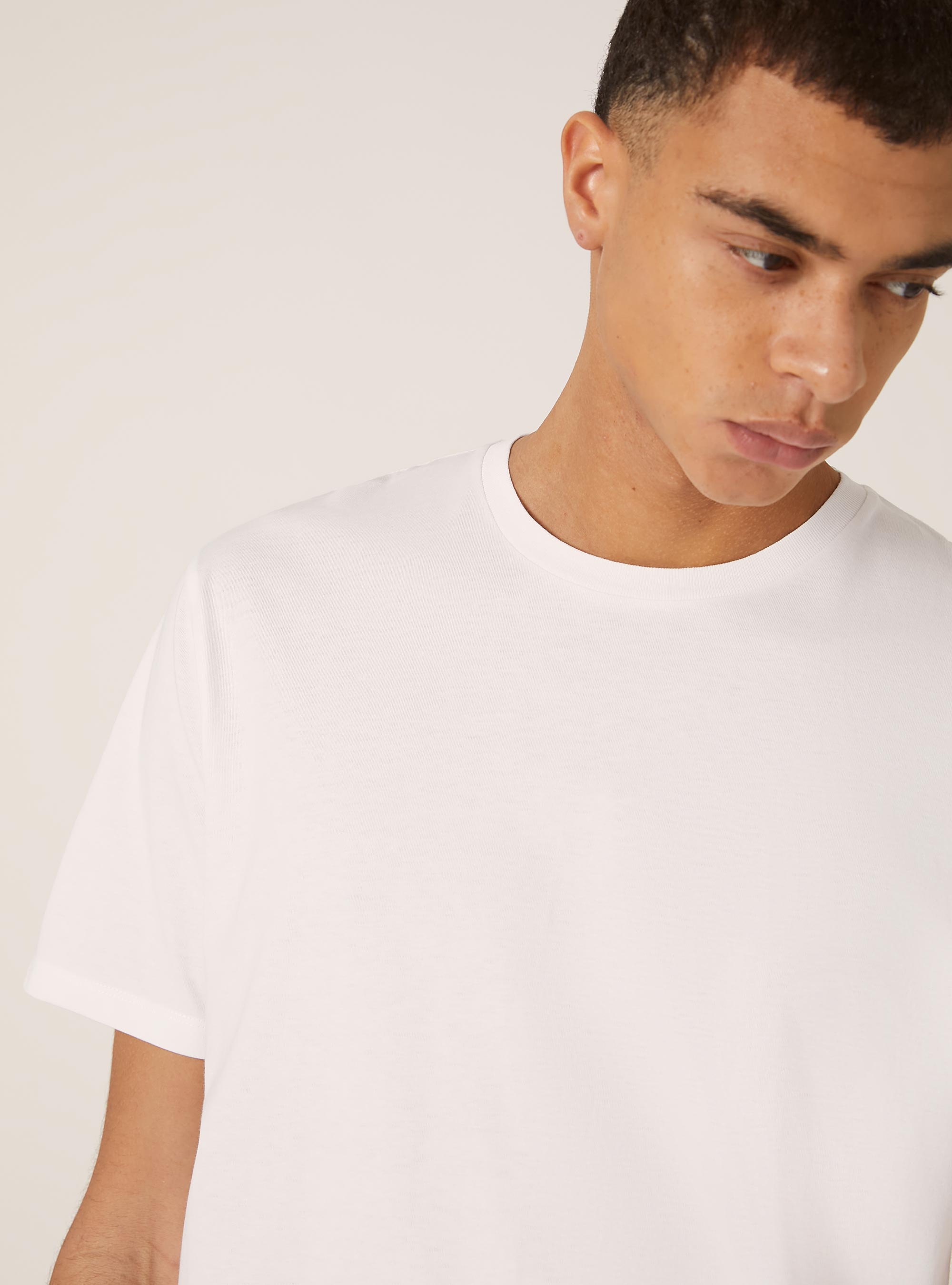 T-shirt en coton &agrave; col ras du cou, WH3 WHITE