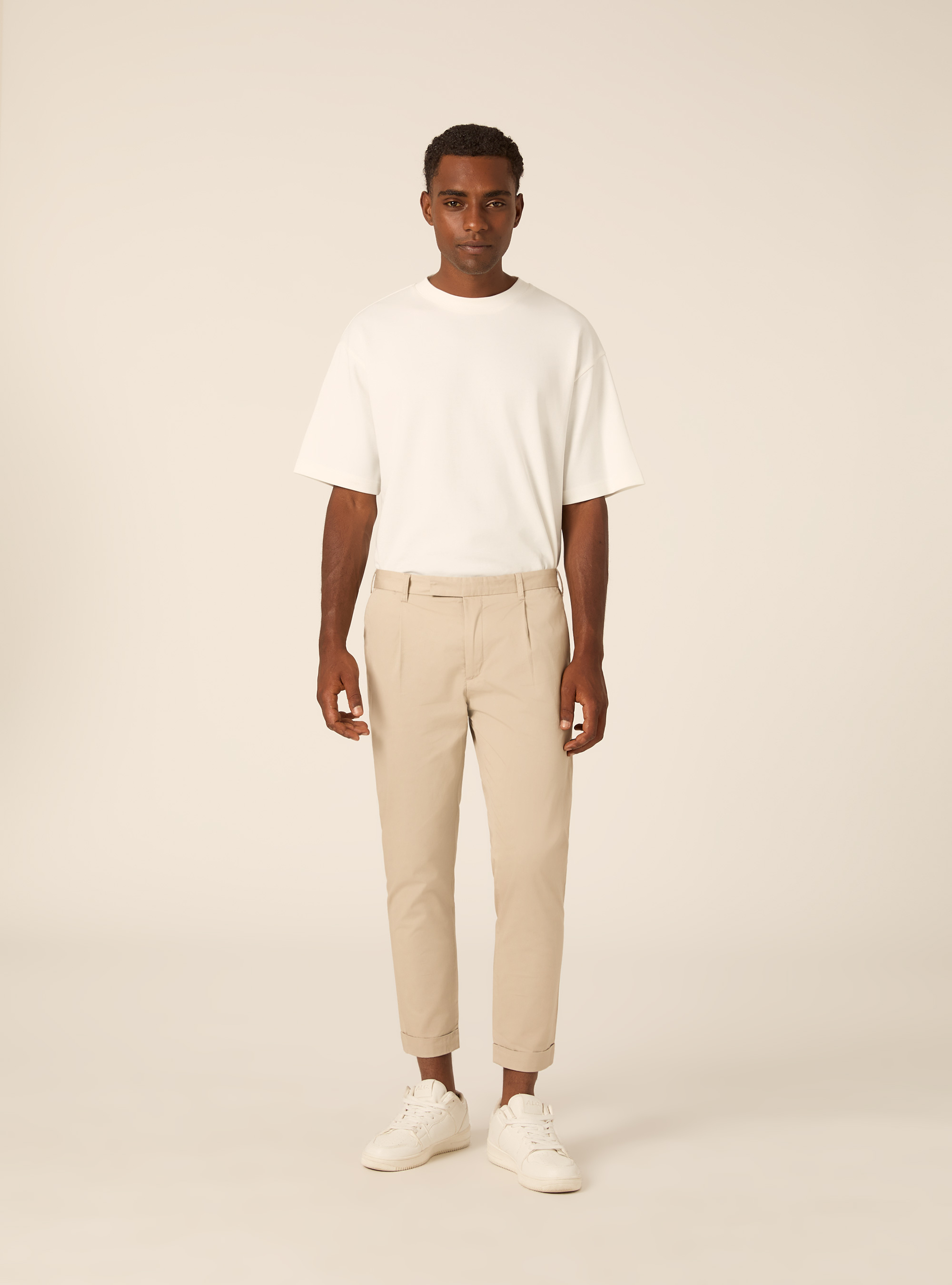 Slim Fit Cropped Pleated Chino Trousers, BG2 BEIGE MEDIUM