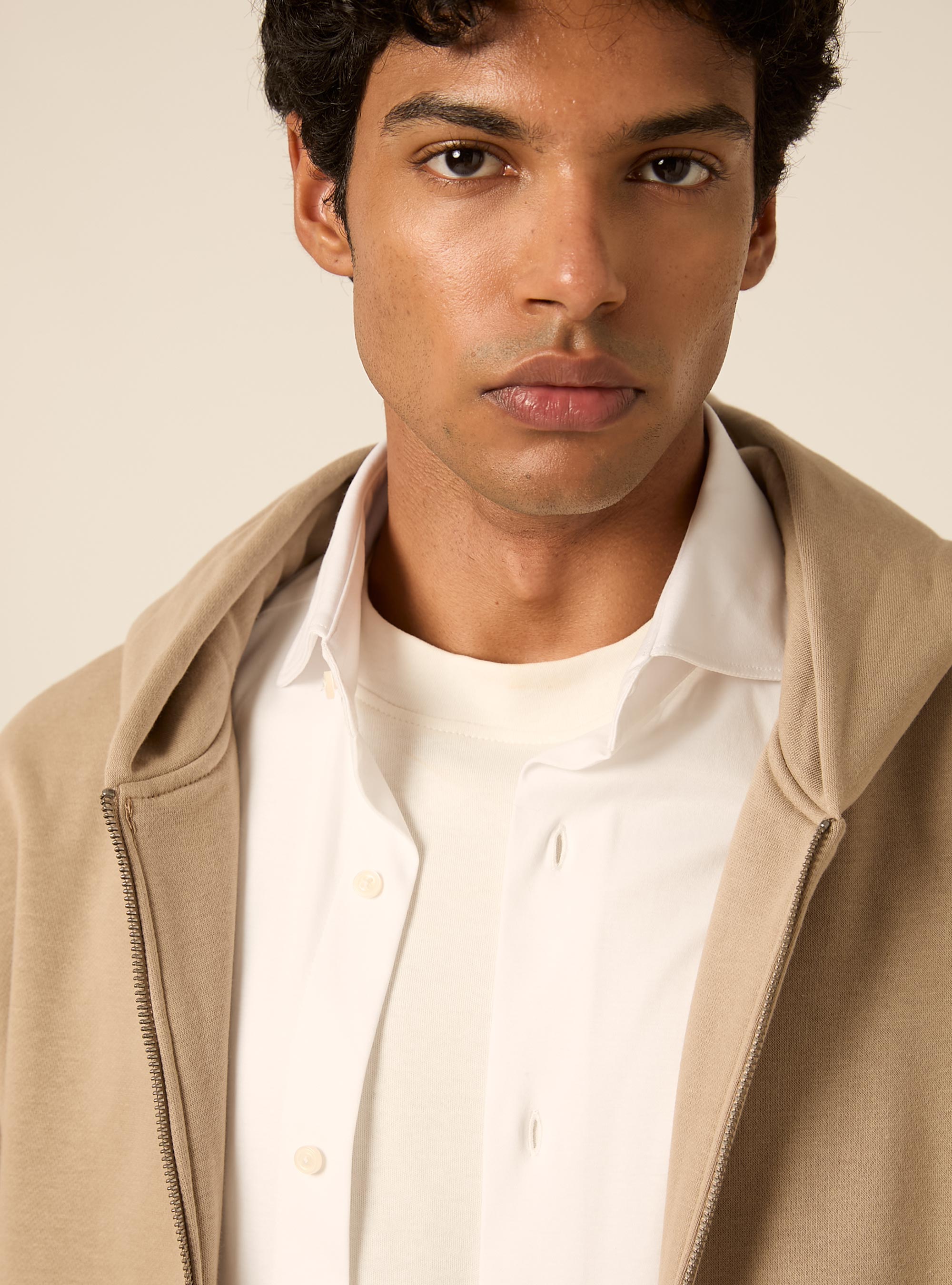 Felpa Boxy fit con zip e cappuccio, BEIGE MEDIO