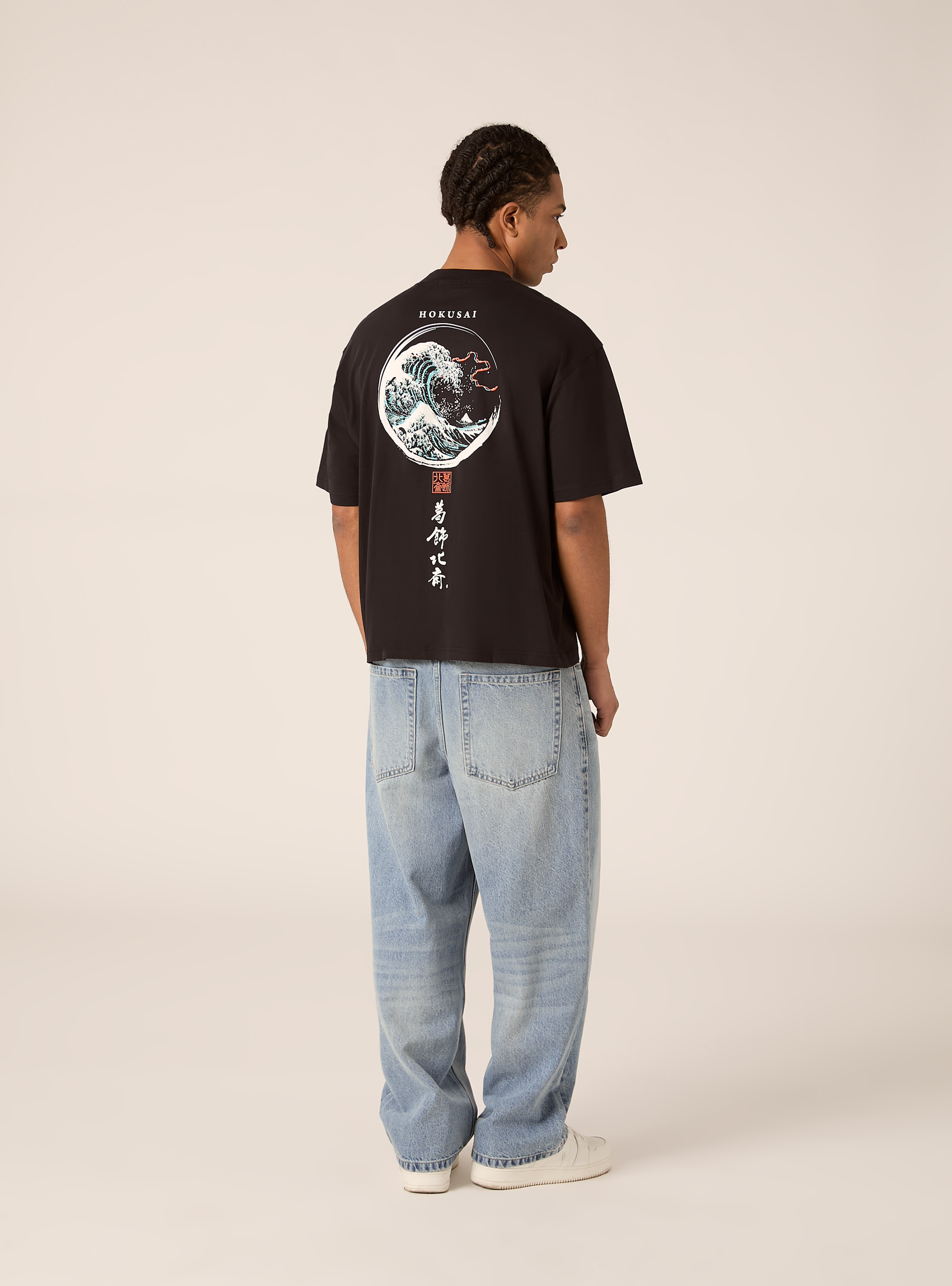 Camiseta de corte cuadrado Katsushika Hokusai / Alcott, BK1 BLACK