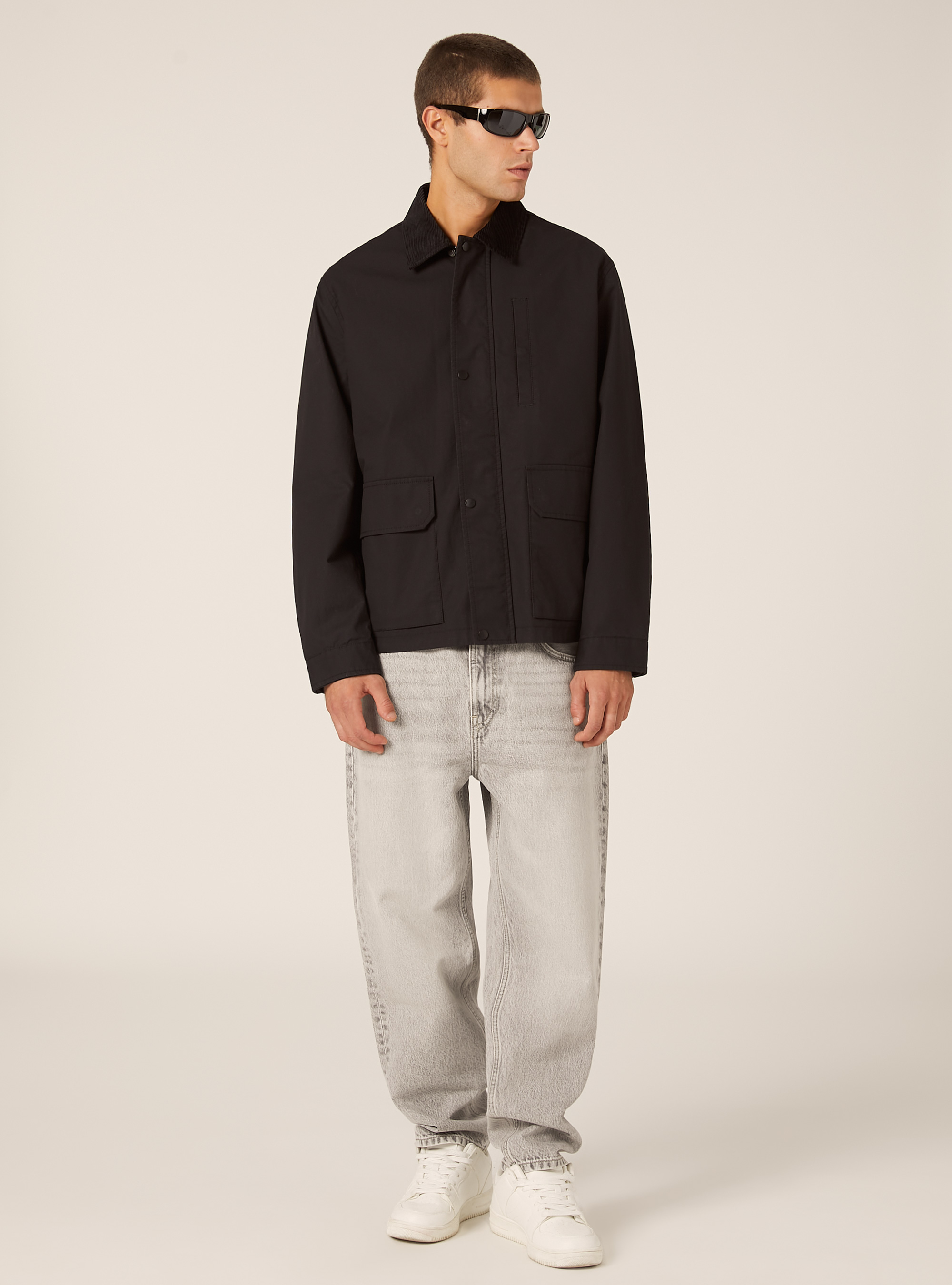 Veste en toile coupe carr&eacute;e, BK1 BLACK