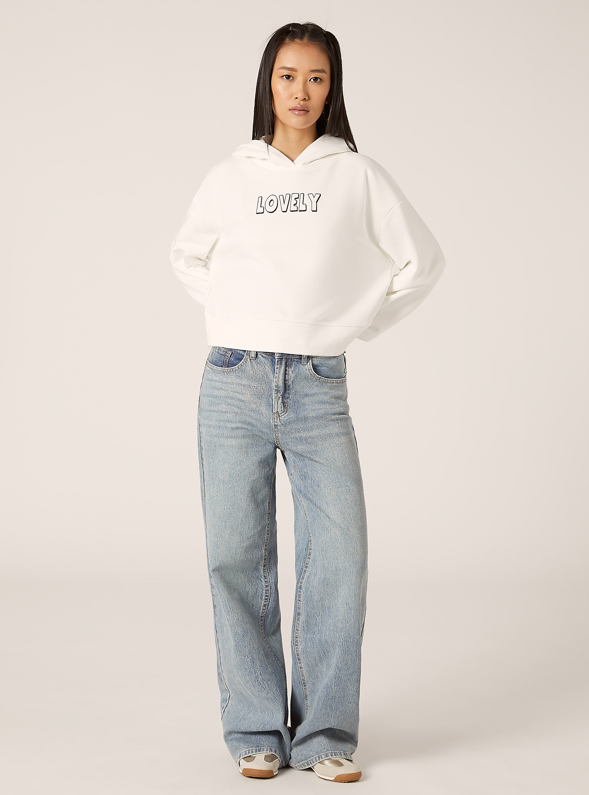 Sweatshirt court avec imprim&eacute; Teddy, WH2 WHITE