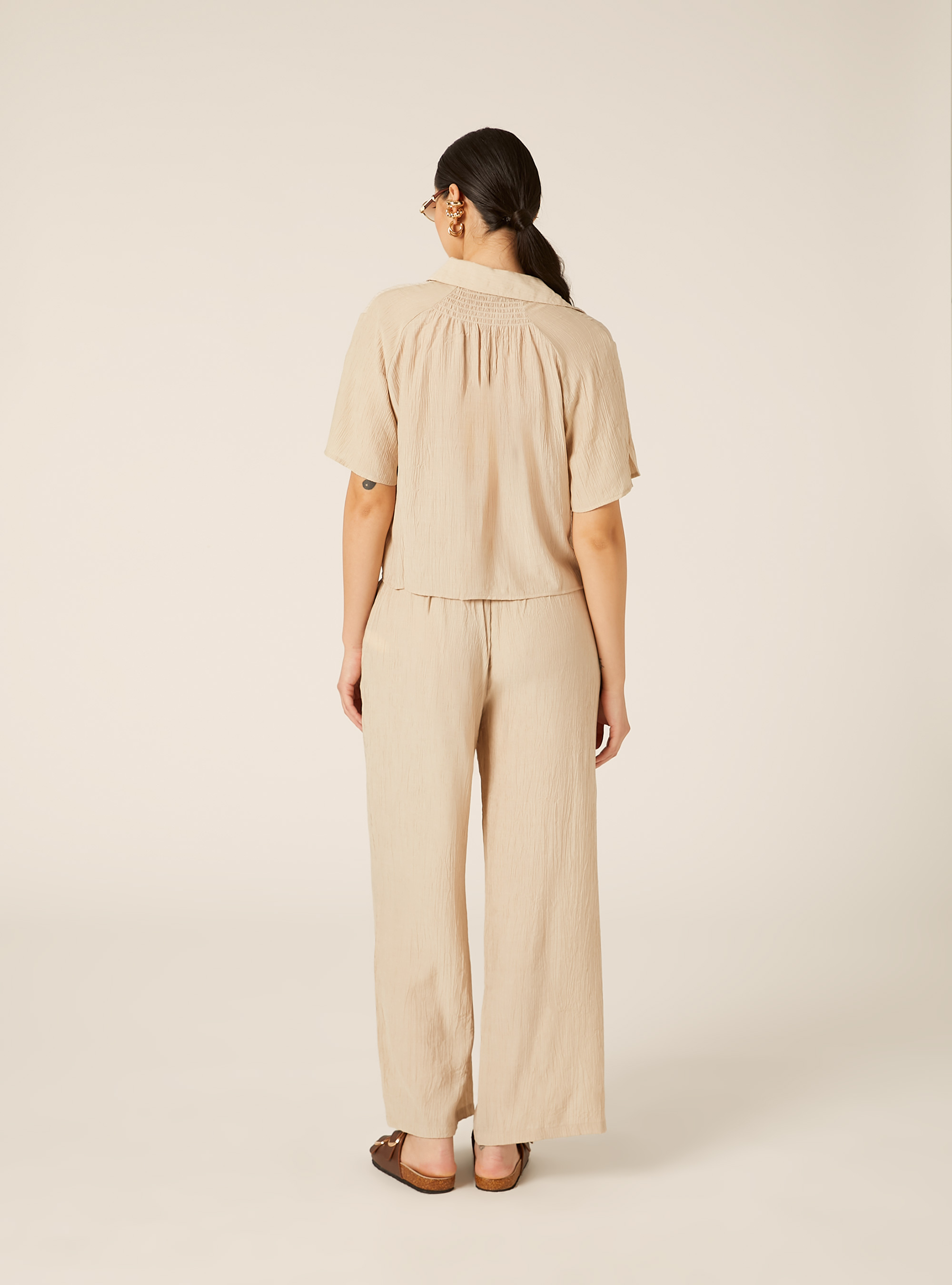 Pantaloni ampi con vita elasticizzata in crepe, BG2 BEIGE MEDIUM