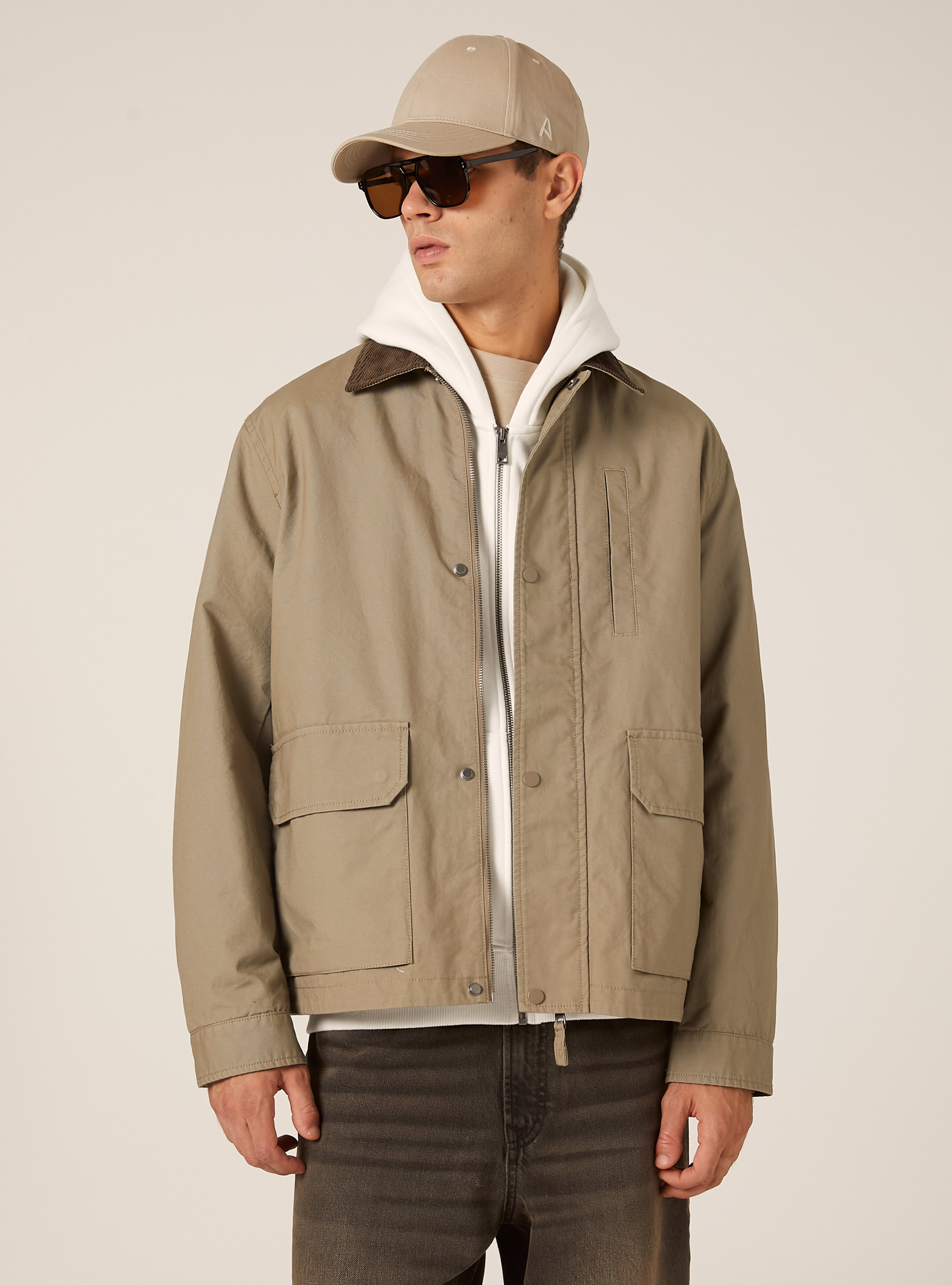 Veste en toile coupe carr&eacute;e, BG2 BEIGE MEDIUM
