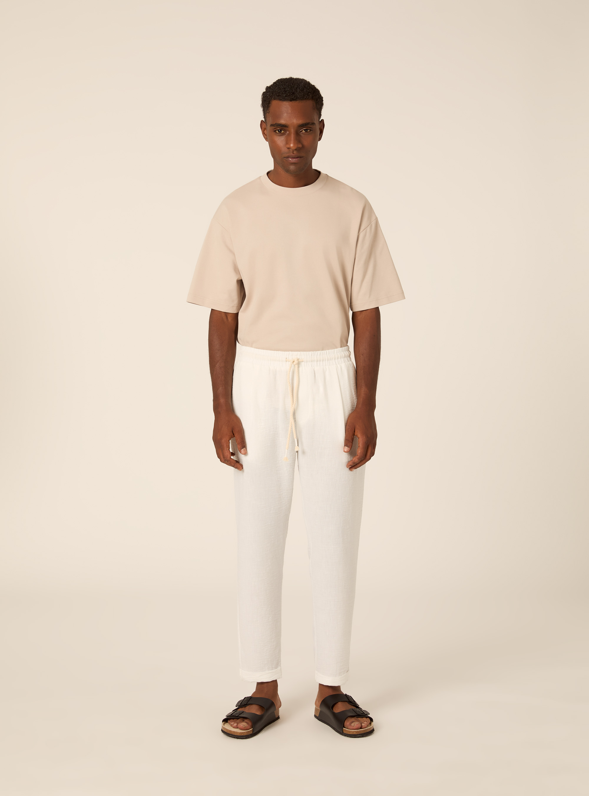 Comfort Fit Pleated Trousers with Drawstring, WH2 WHITE