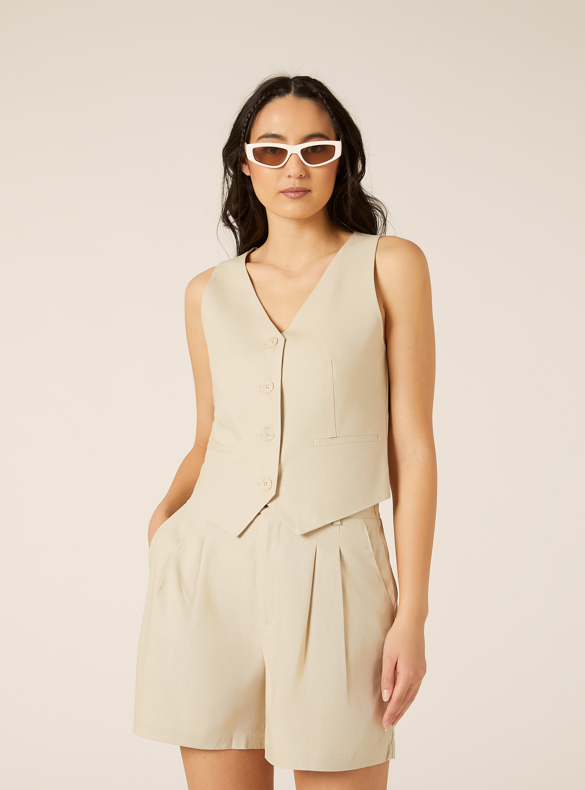 Weste aus Leinenmischung, MBG2 BEIGE MEL MED