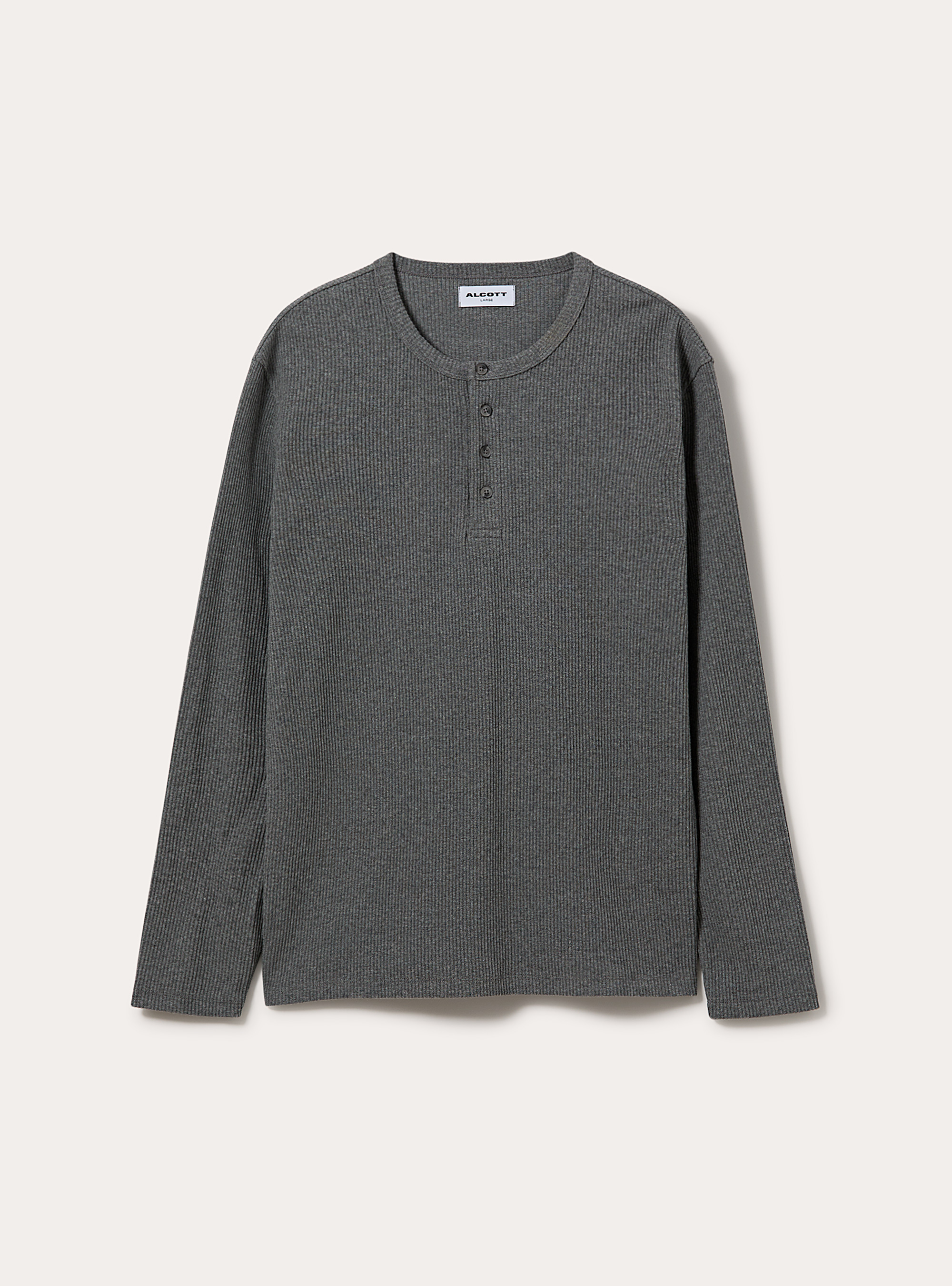 Maglietta henley a maniche lunghe a costine, GRIGIO SCURO MELANGE