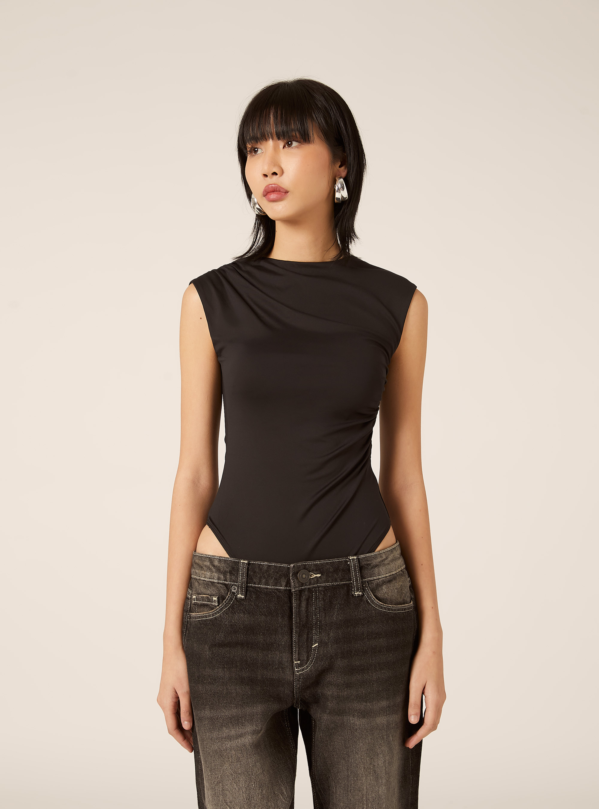 Body con efecto arrugado, BK1 BLACK