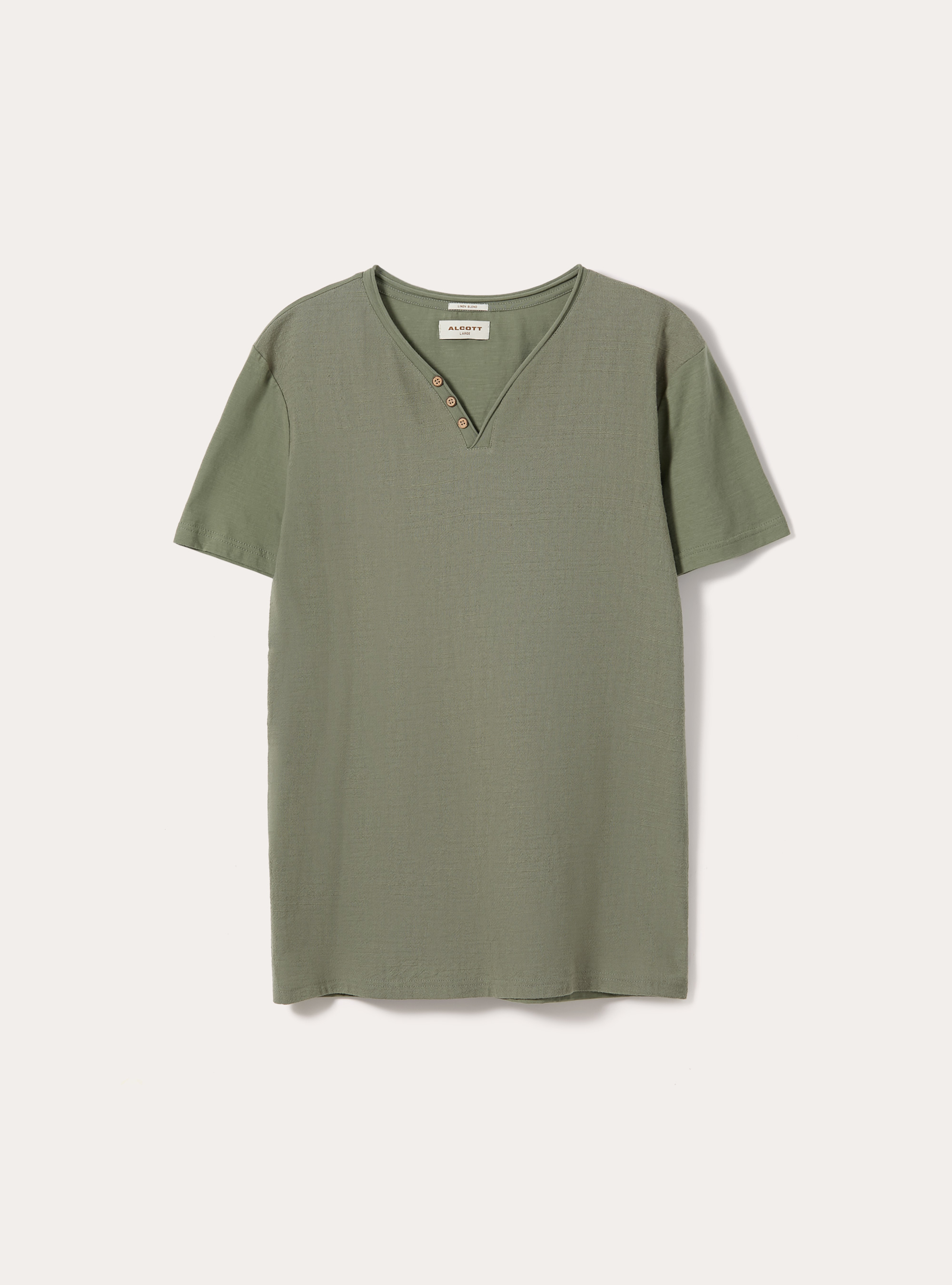V-neck linen blend T-shirt, KY2 KAKY MEDIUM
