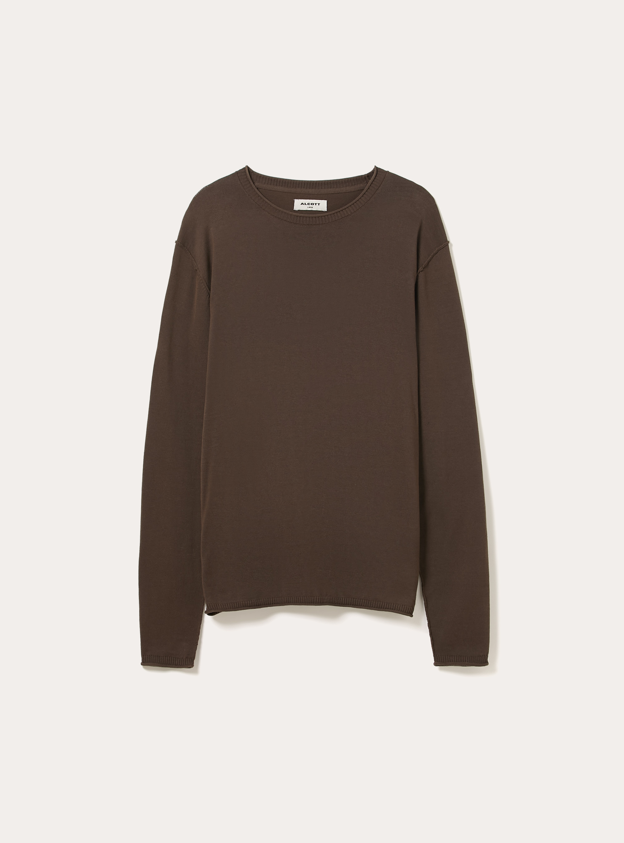 Cotton crew neck pullover, BR2 BROWN MEDIUM