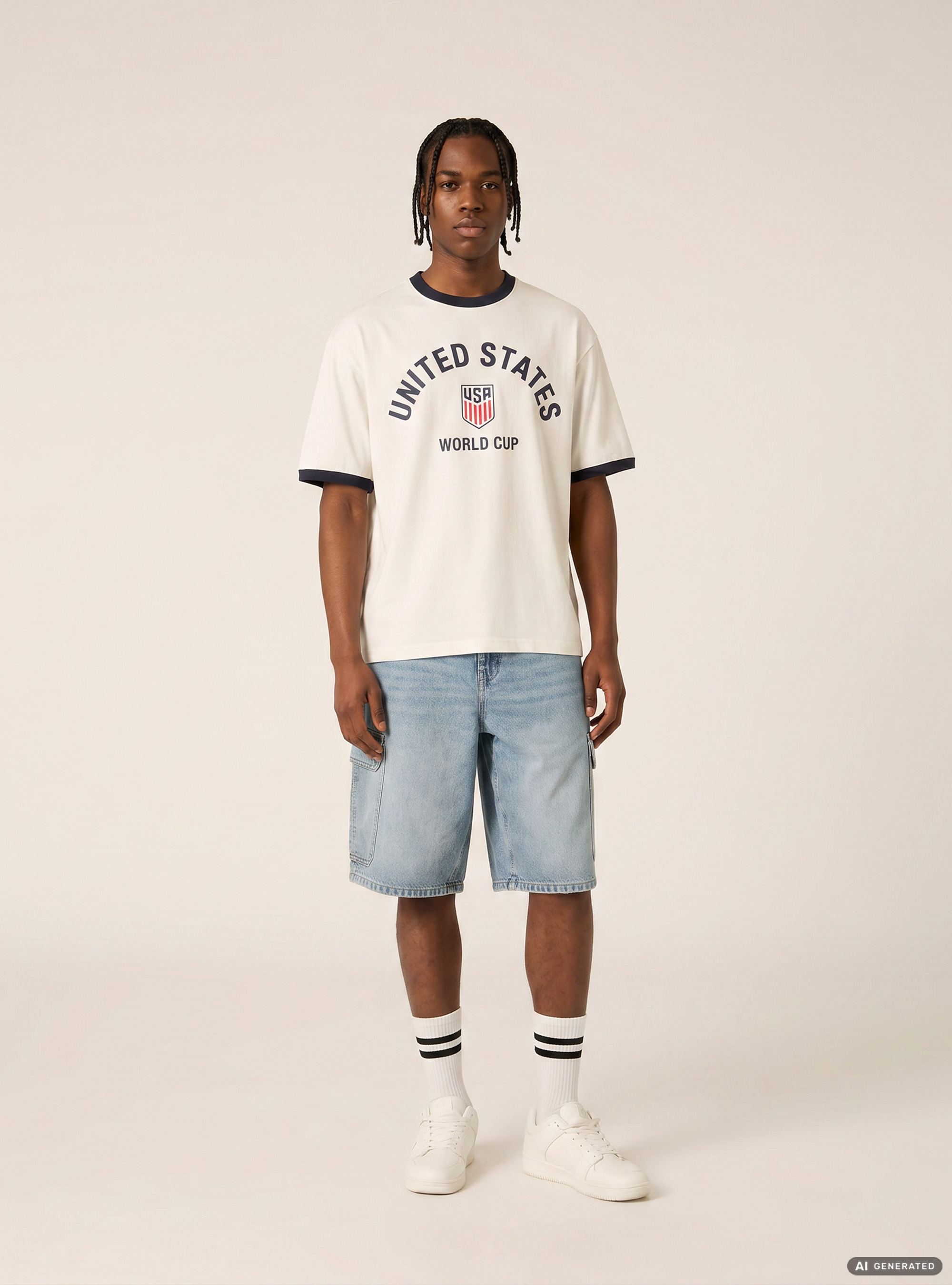 Regular Fit Ringer T-Shirt with International Sports Graphic, WH1 OFF WHITE