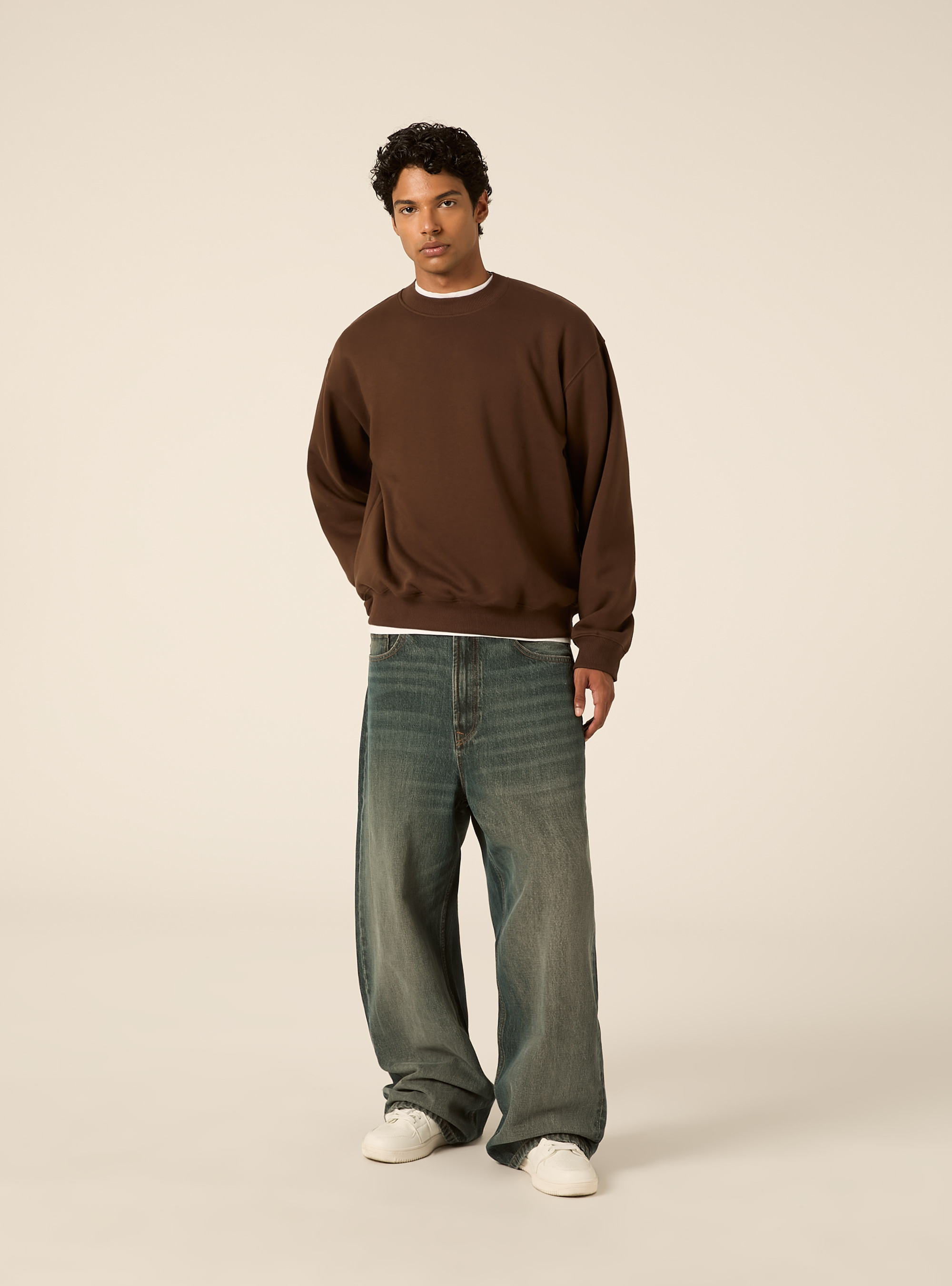 Basic boxy fit crewneck sweatshirt, BR2 BROWN MEDIUM