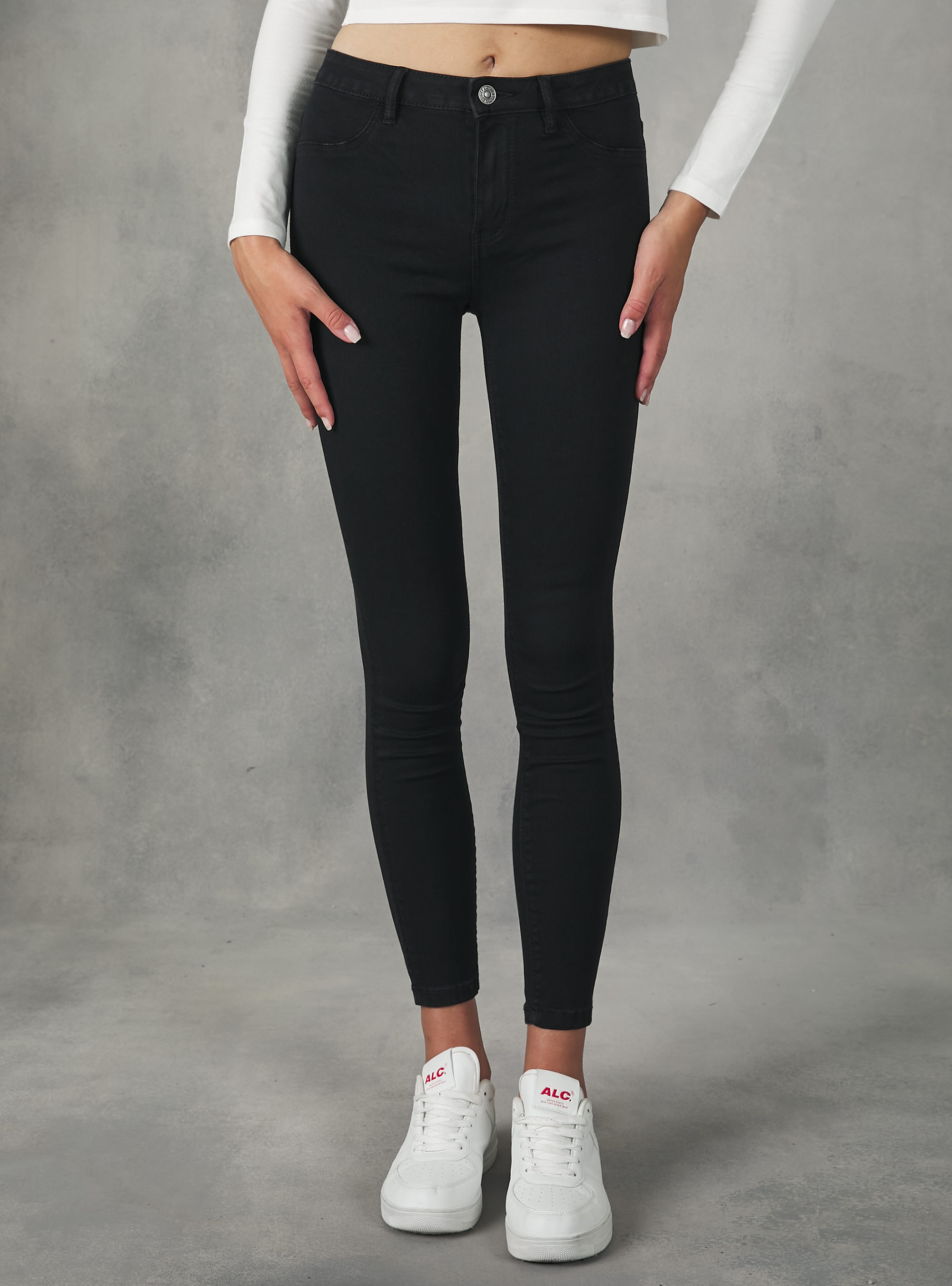 Jean super skinny taille haute en denim stretch, D000 BLACK