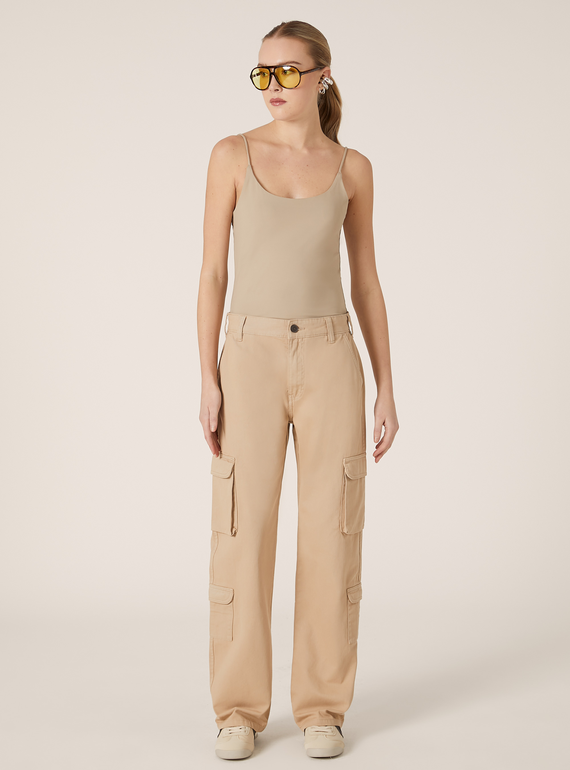 Pantalon cargo en serg&eacute;, BG2 BEIGE MEDIUM