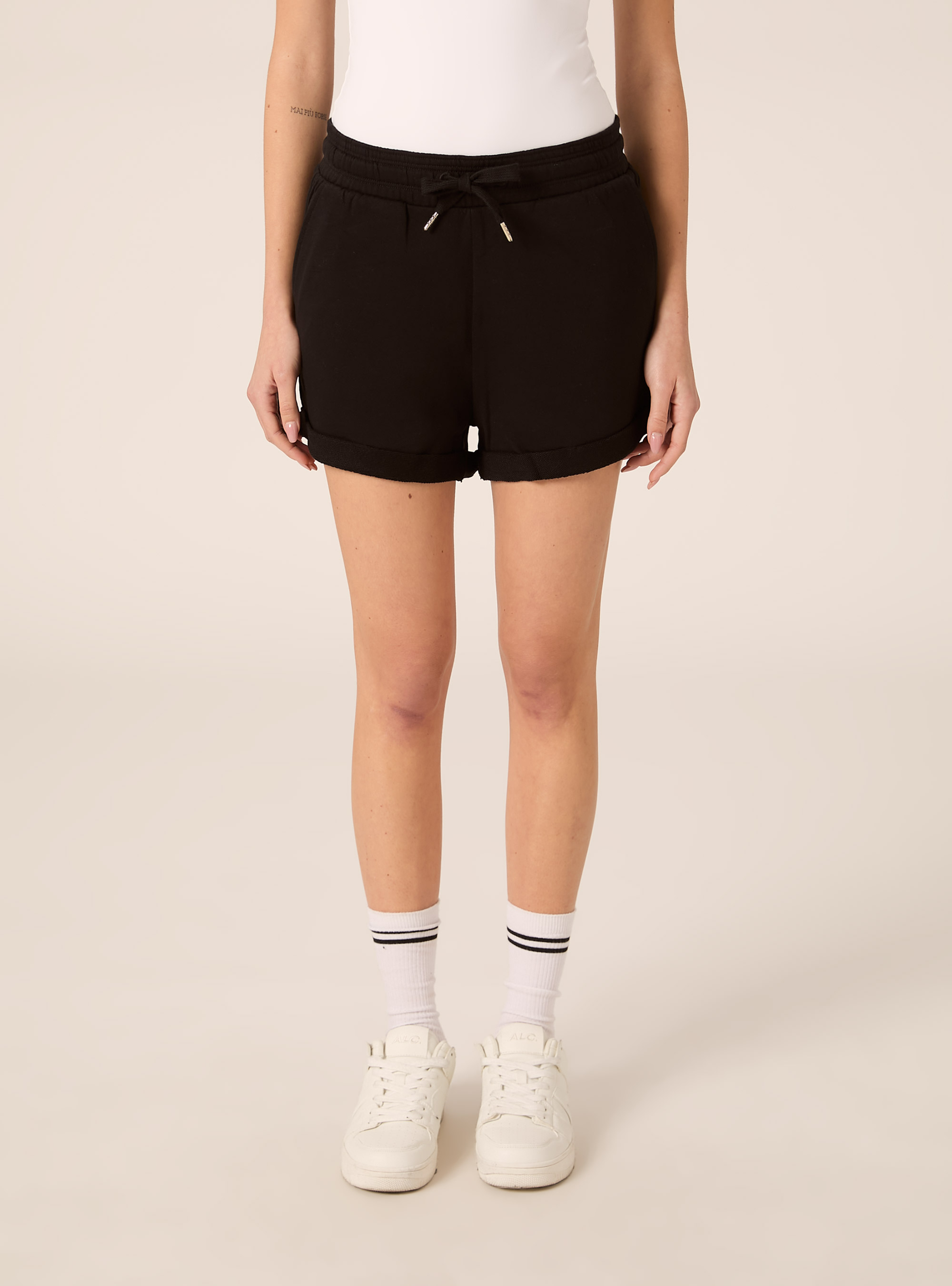 Short en Molleton de Coton avec Taille &Eacute;lastique, BK1 BLACK