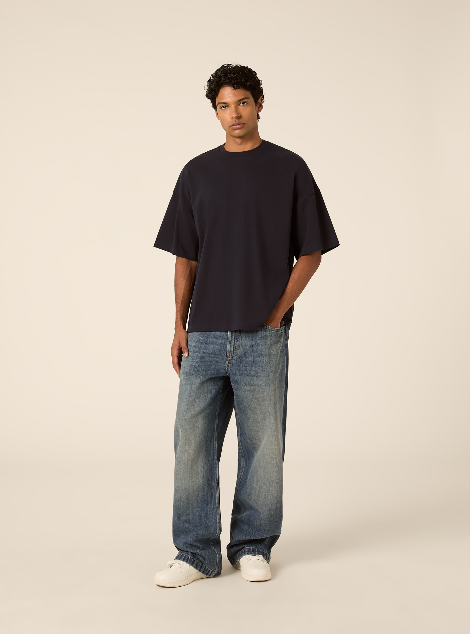Boxy fit short sleeve tee with dropped shoulders, NA1 NAVY DARK